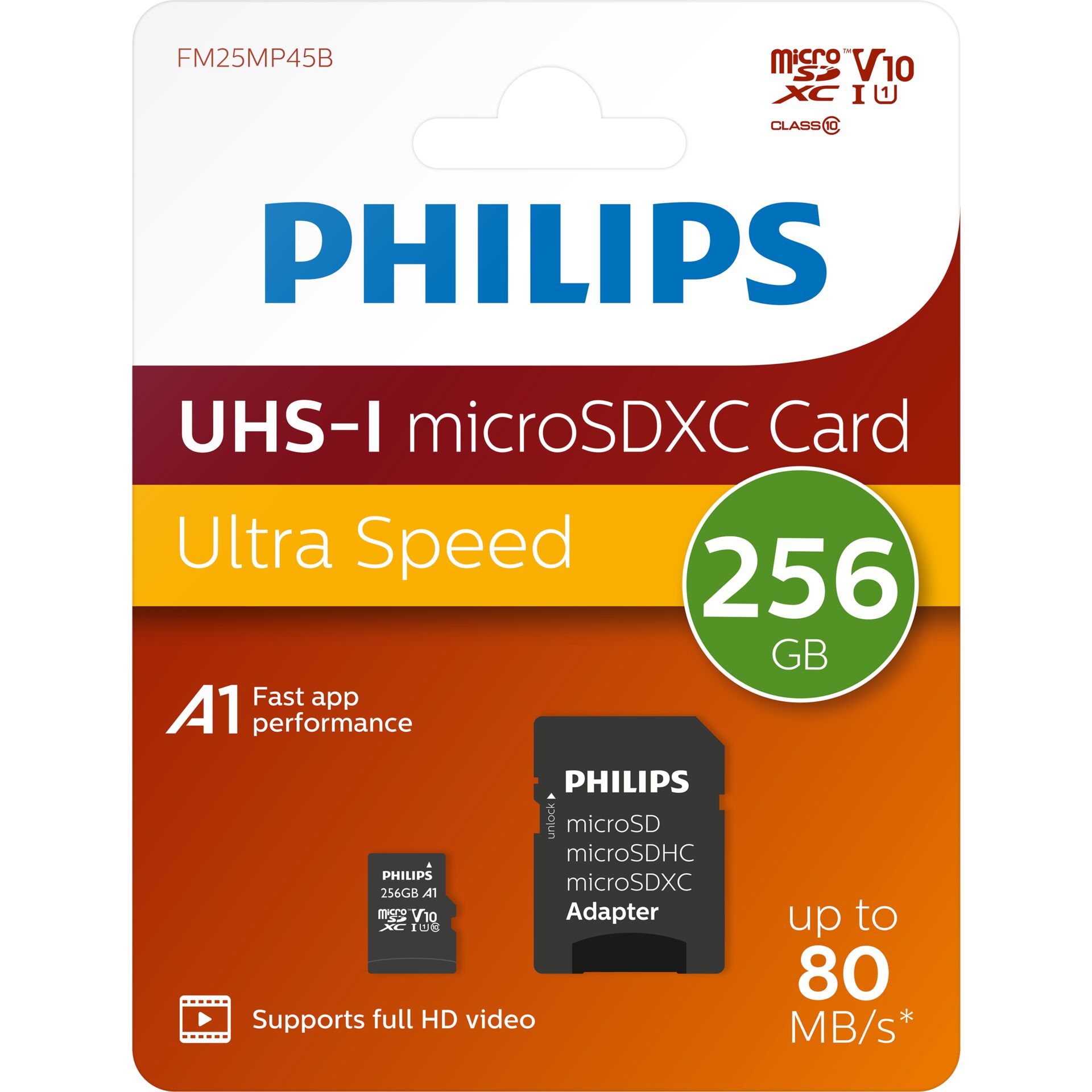 Philips FM25MP45B 00 Speicherkarte 256 GB MicroSDHC UHS I Klasse 10 Speichermedien