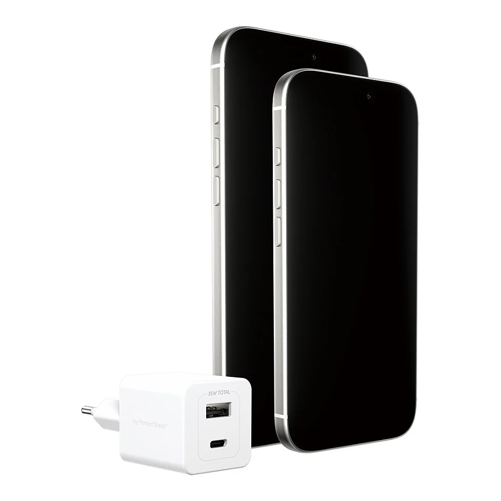 PanzerGlass empower  by   Turbo 35W Ladegaraet inkl  USB C   USB A   EU Anschluss   Silber Weiss Akkus Powerbanks & Kabel
