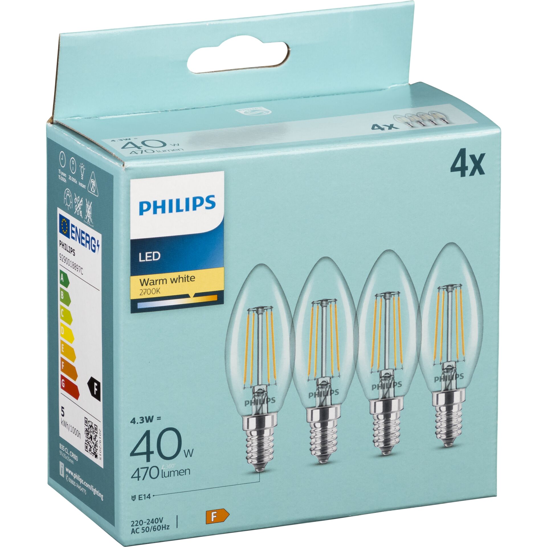 Philips 8718699696931 LED Lampe Warmweiss 2700 K 4 3 W E14 F Beleuchtung