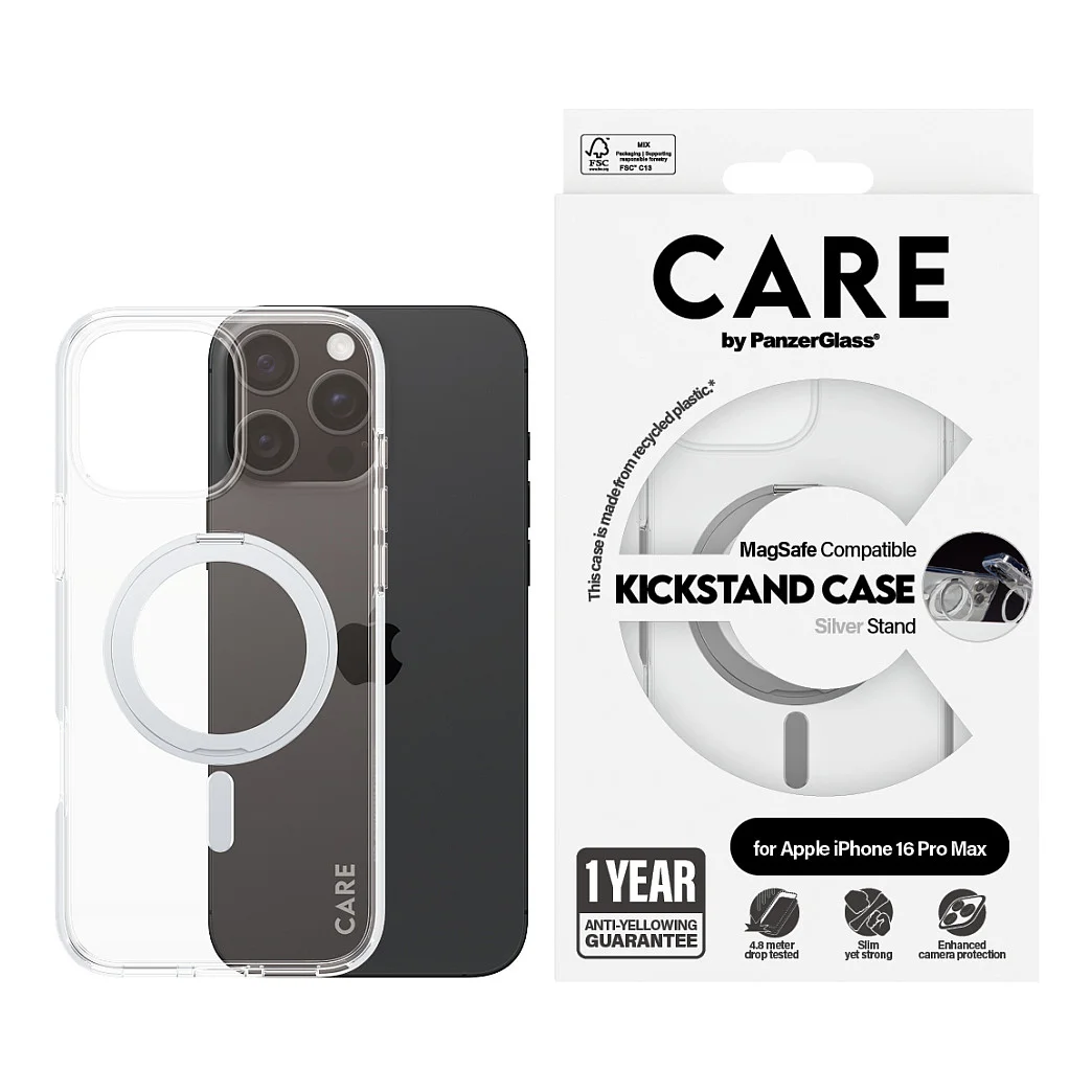 PanzerGlass CARE  by   Case Transparent m  Silber Kickstand   MagSafe iPhone 16 Pro Max Notebook & Tablet Zubehoer