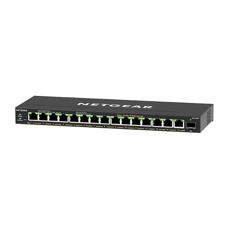 NETGEAR GS316EP 100PES Netzwerk Switch Managed Gigabit Ethernet  10 100 1000  Power over Ethernet  PoE  Schwarz Switches