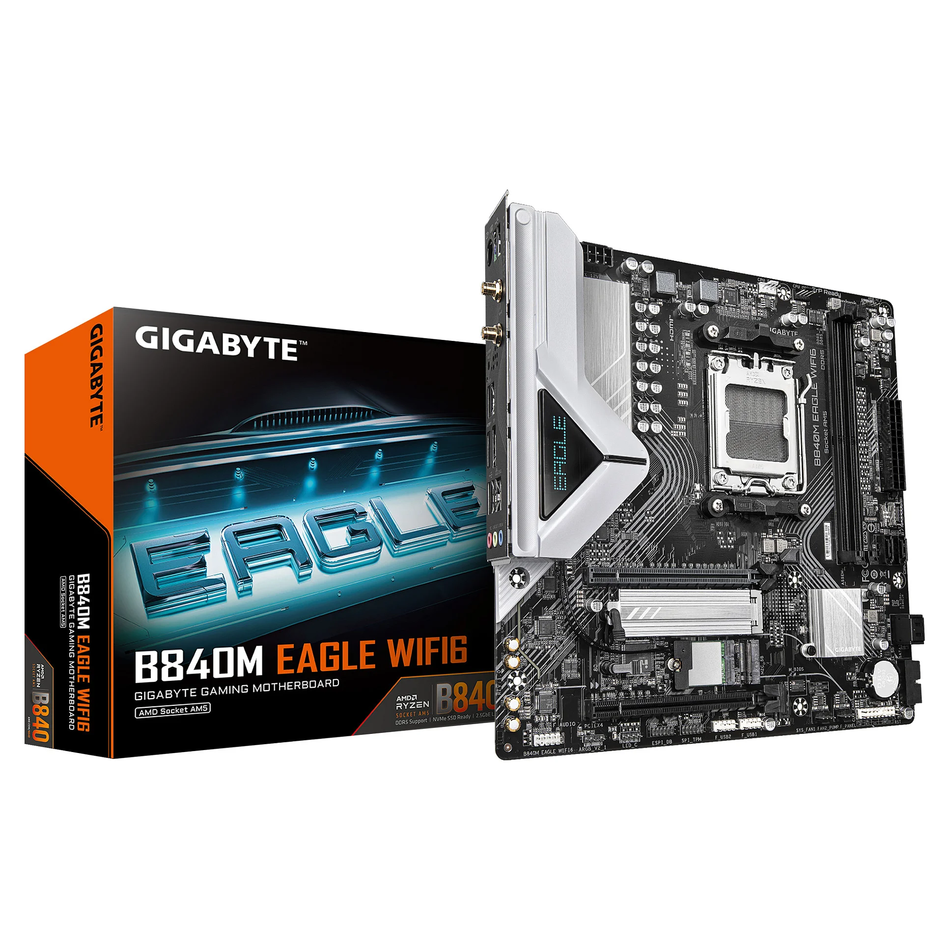 GIGABYTE B840M EAGLE WIFI6 Mainboard   AMD Ryzen 9000 Prozessoren  5 2 2 Phasen VRM  bis zu 7600 MHz DDR5  O C    1 x M 2 PCIe 4 0   1 x M 2 PCIe 3 0  Wi Fi 6  2 5 GbE LAN  USB 3 2 Gen 1 PC-Komponenten