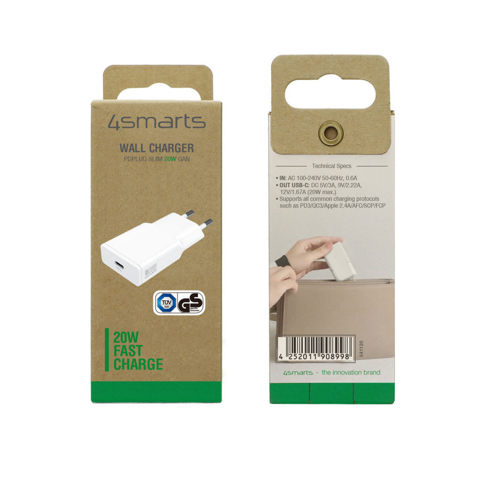 4SMARTS Netzladegeraet 20 Watt USB C Slim GaN 1C  weiss PC-Zubehoer