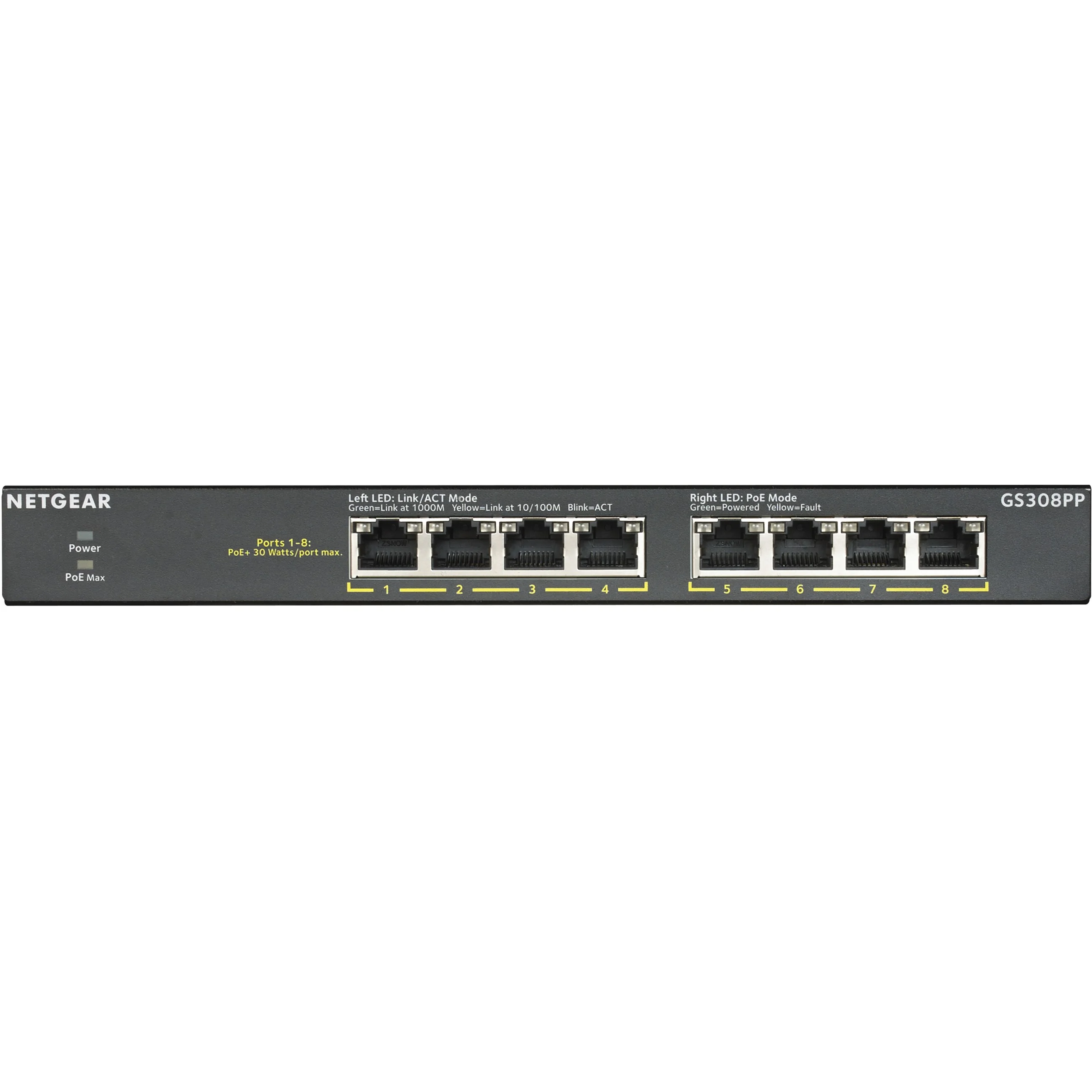 NETGEAR GS308PP Unmanaged Gigabit Ethernet  10 100 1000  Power over Ethernet  PoE  Schwarz Netzwerk