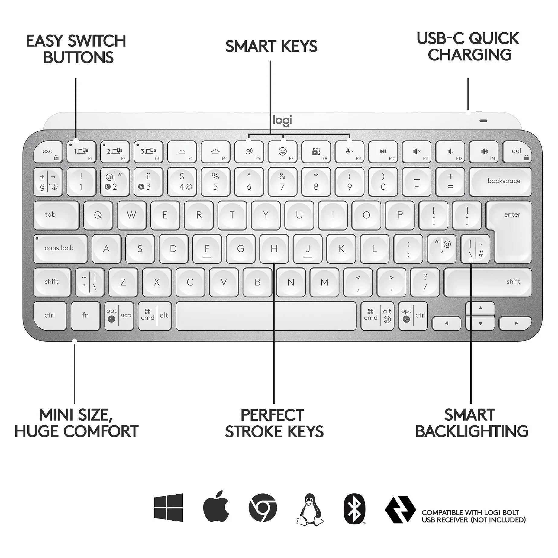 Logitech MX Keys Mini grau Tastaturen & Maeuse