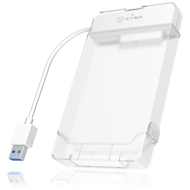 ICY BOX IB AC703 U3  USB 3 2 Gen 1 zu 2 5  SATA Festplatten  9 5 mm Hoehe  Adapter Kabel mit Schutzbox  Zugriff LED  USB 2 0 compatibel  weiss PC-Zubehoer