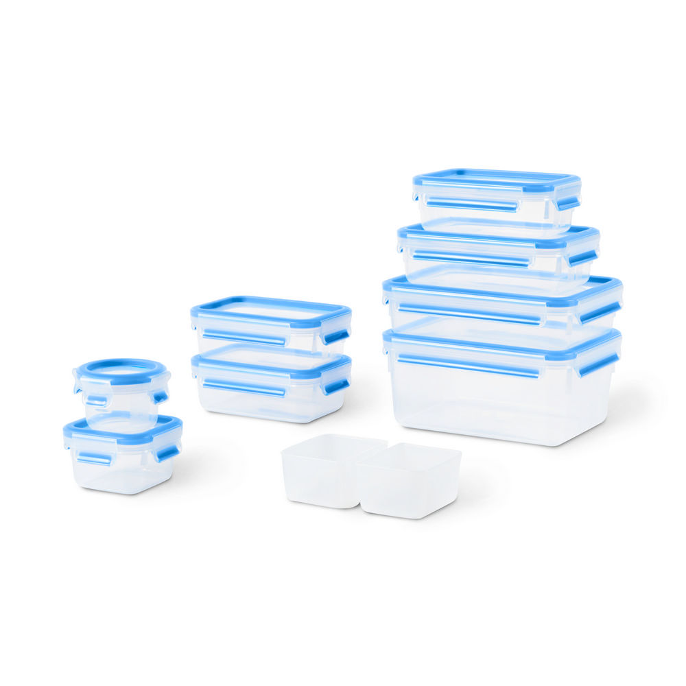 EMSA N1031700 Lebensmittelaufbewahrungsbehaelter Rechteckig Set 6 2 l Blau  Transparent 8 Stueck e  Kueche