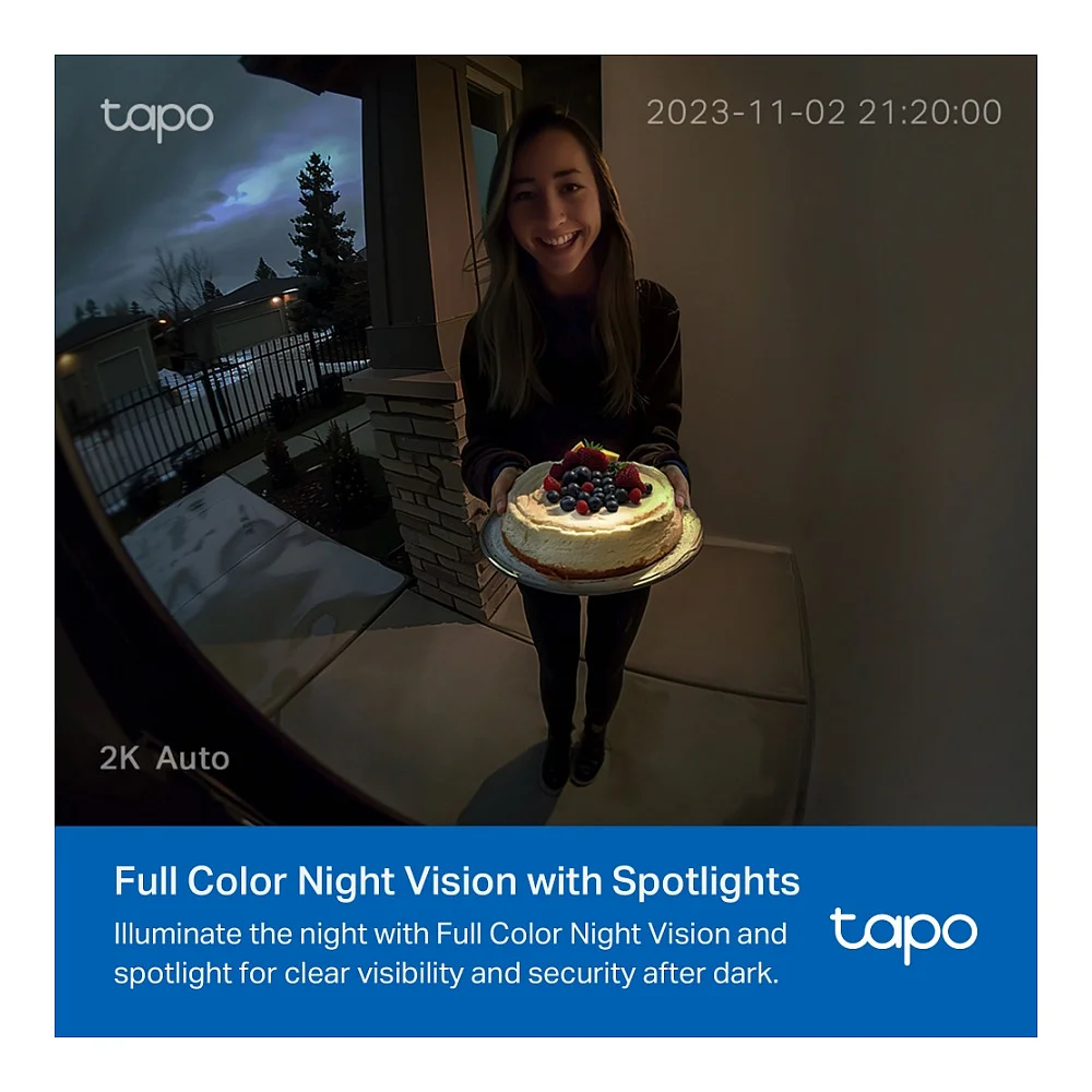 TP Link Tapo D210 Video Zugangssystem 3 MP Schwarz  Weiss Ueberwachungskameras
