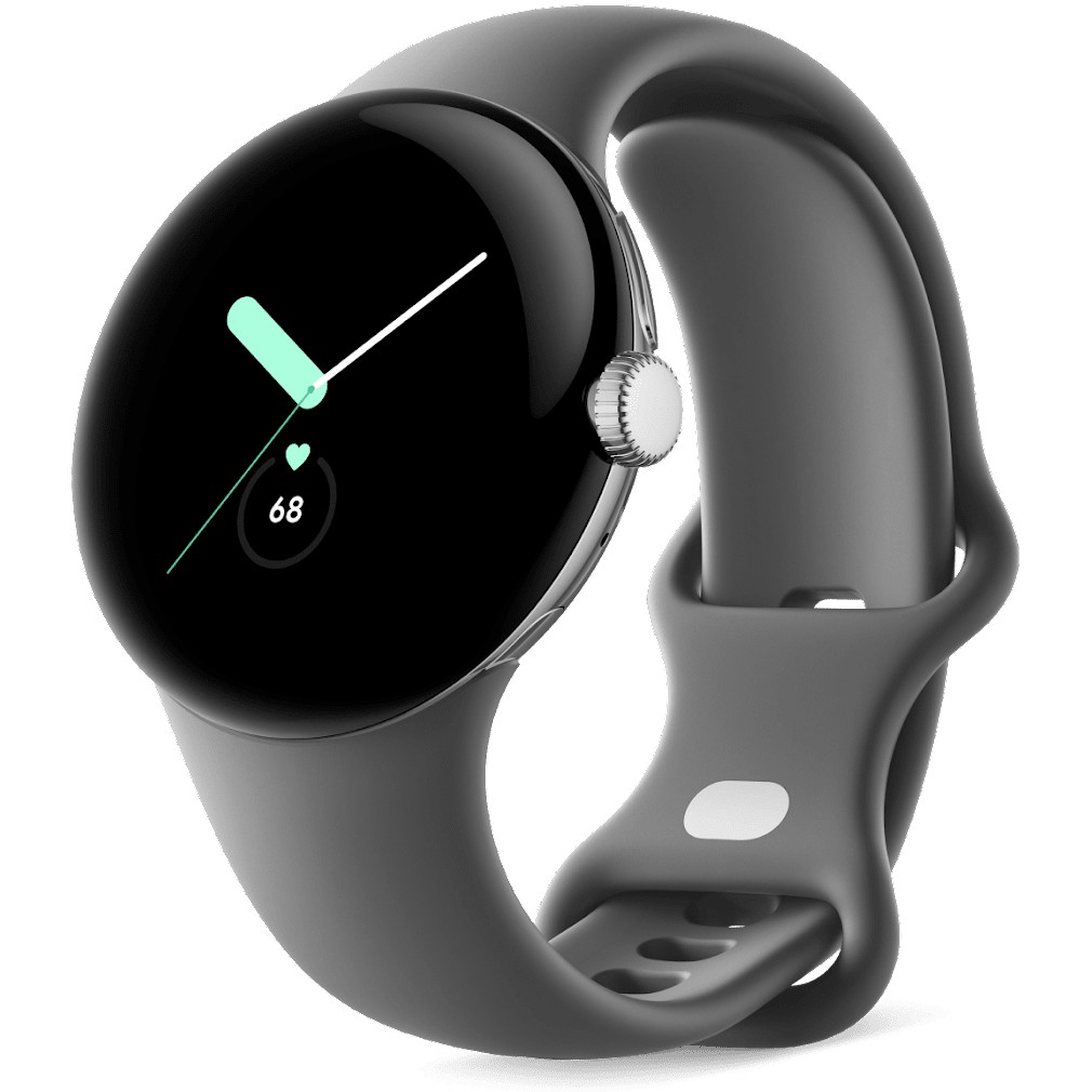 Google Pixel Watch polished silver stainless steel 41mm charcoal active band DE Smartwatches & Fitnesstracker