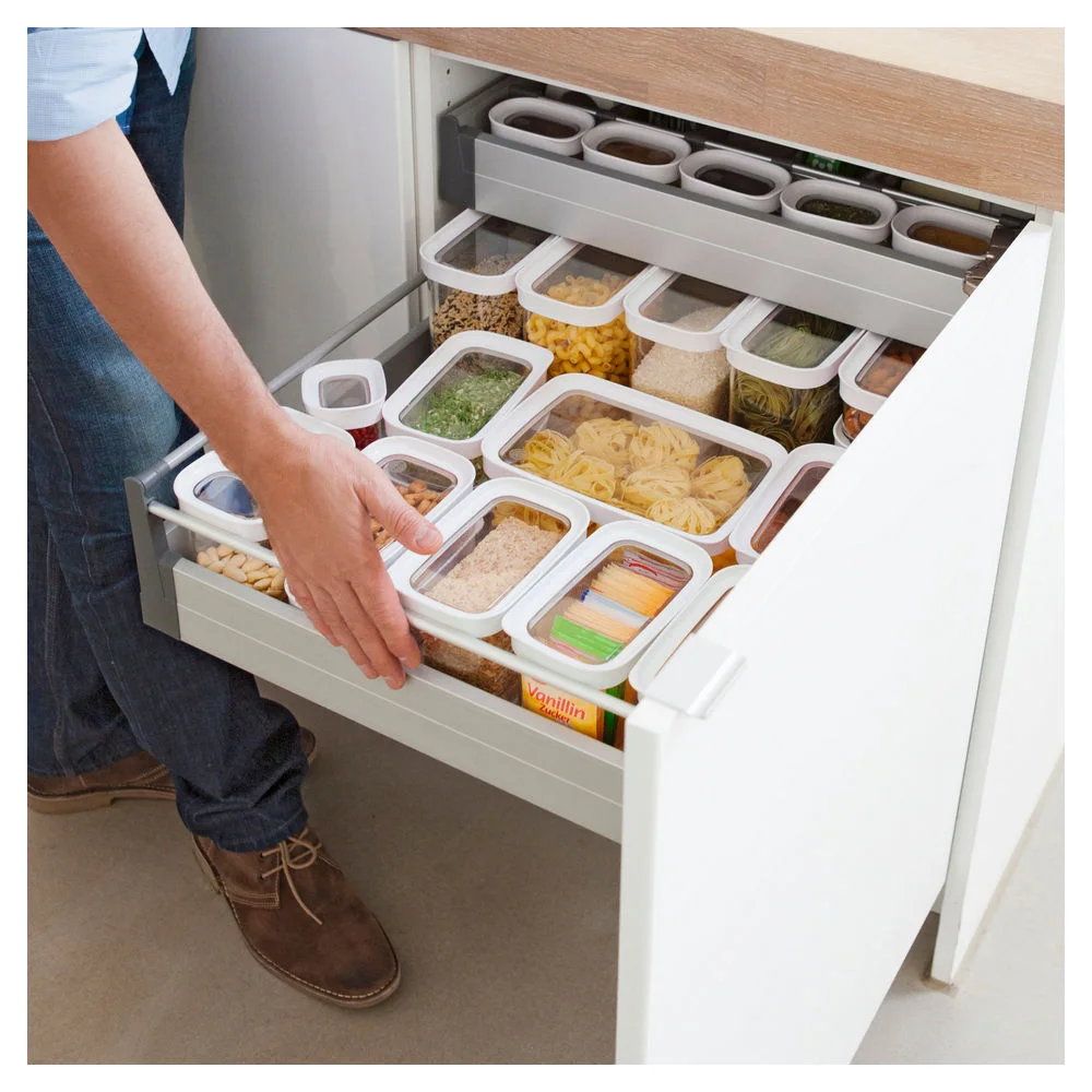 EMSA N1142800 Lebensmittelaufbewahrungsbehaelter Rechteckig Set 6 25 l Transparent  Weiss 5 Stueck e  Kueche