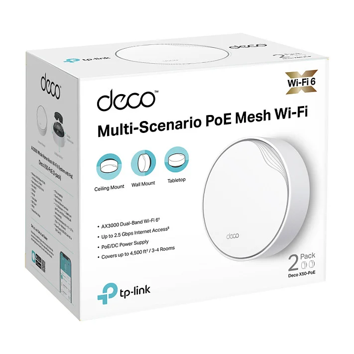 TP Link DECO X50 POE 2 PACK  Mesh WLAN System Dual Band  2 4 GHz 5 GHz  Wi Fi 6  802 11ax  Weiss Intern Router