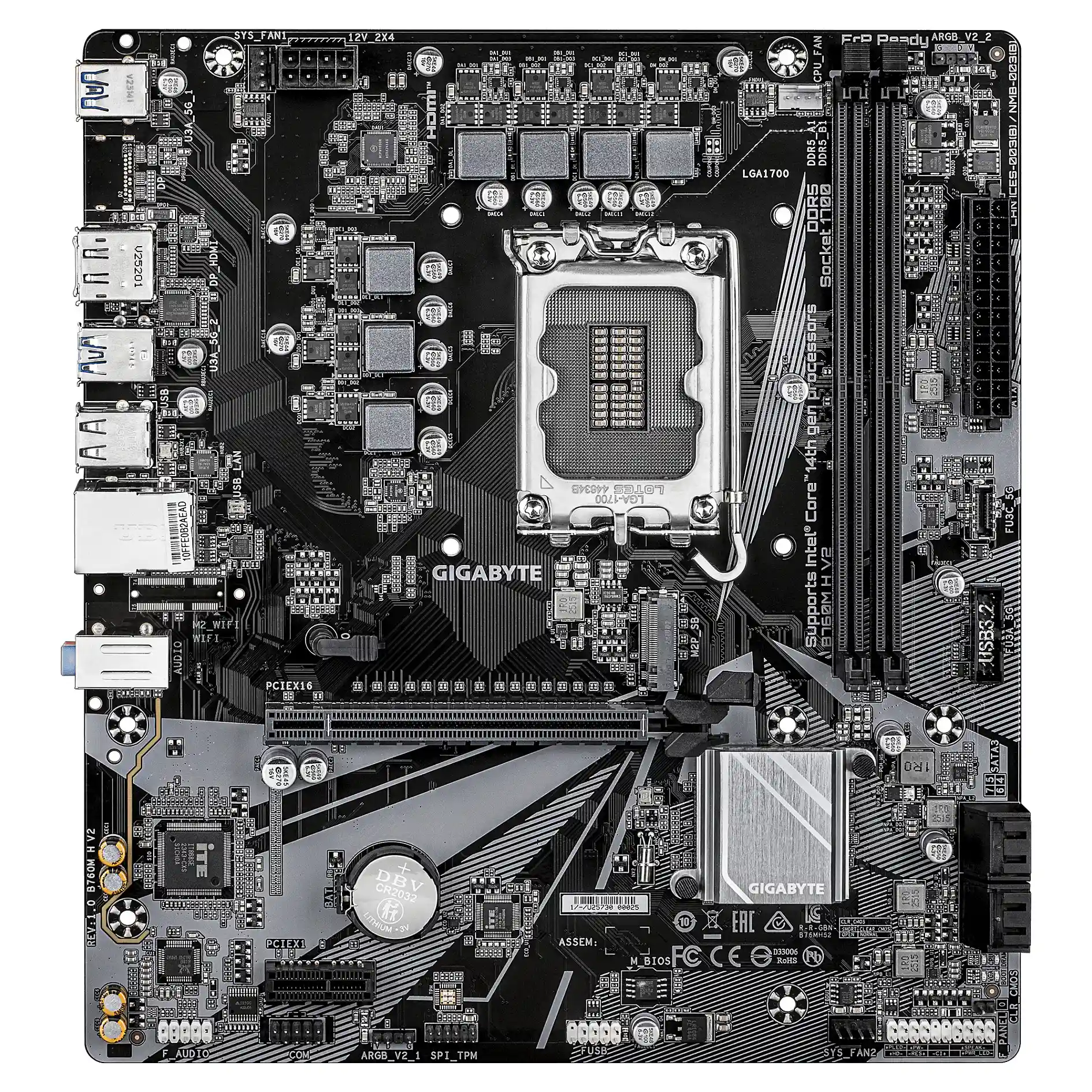 GIGABYTE B760M H V2 Mainboard   Unterstuetzt Intel Core Prozessoren der 14  Generation  digitales 5 1 1 Phasen VRM  bis zu 8000MHz DDR5  O C    1xPCIe 4 0 M 2  1GbE LAN  USB 3 2 Gen1 PC-Komponenten