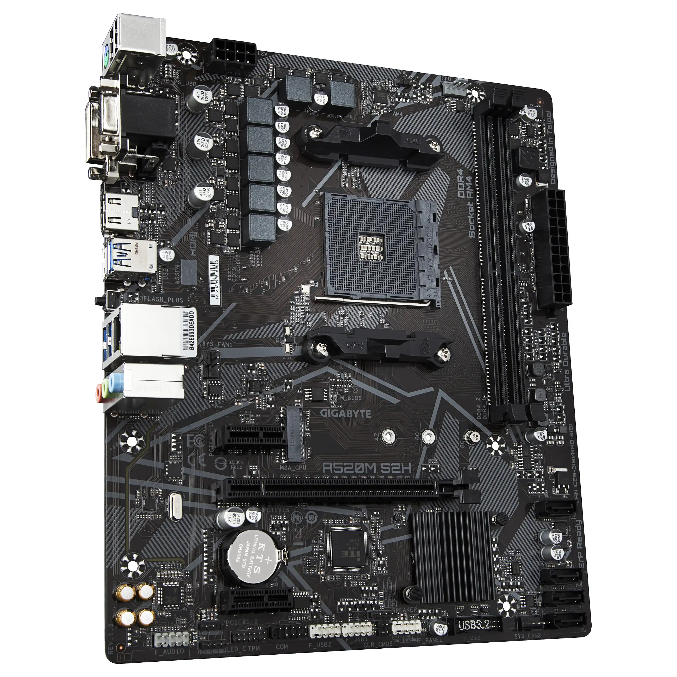GIGABYTE A520M S2H Mainboard   Unterstuetzt AMD Ryzen 5000 Serie AM4 CPUs  4 3 Phasen reines digitales VRM  bis zu 5100MHz DDR4  OC   PCIe 3 0 x4 M 2  GbE LAN  USB 3 2 Gen 1 PC-Komponenten