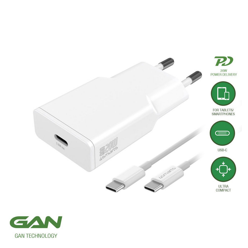 4SMARTS Ladegert PDPlug Slim 20W GaN 1C   USB C Kabel 1 5 m Notebook & Tablet Zubehoer
