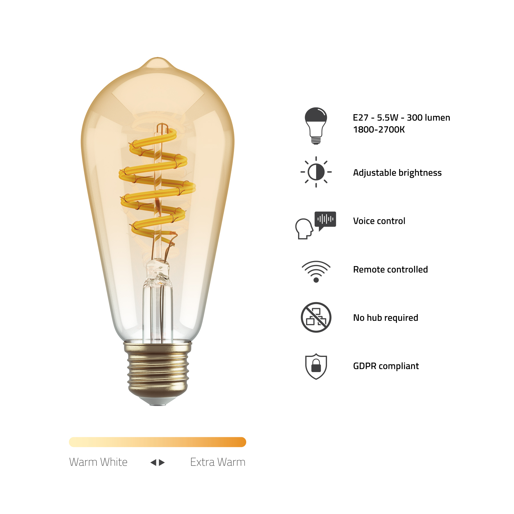 Hombli smarte Filament Gluehbirne  ST64  E27  CCT  Amber Leuchtmittel