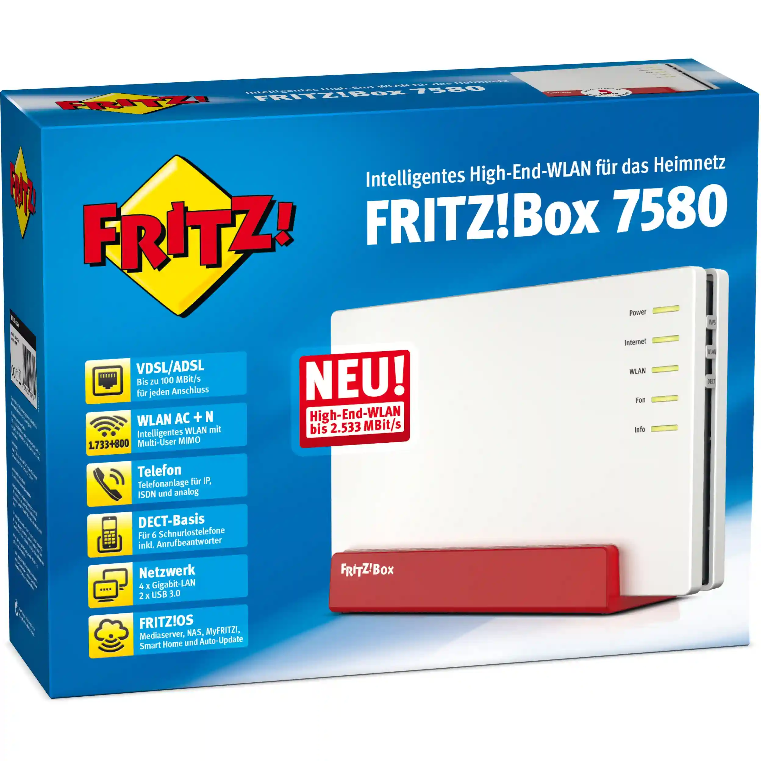FRITZ  Box 7580 WLAN Router Gigabit Ethernet Dual Band  2 4 GHz 5 GHz  Weiss Netzwerk