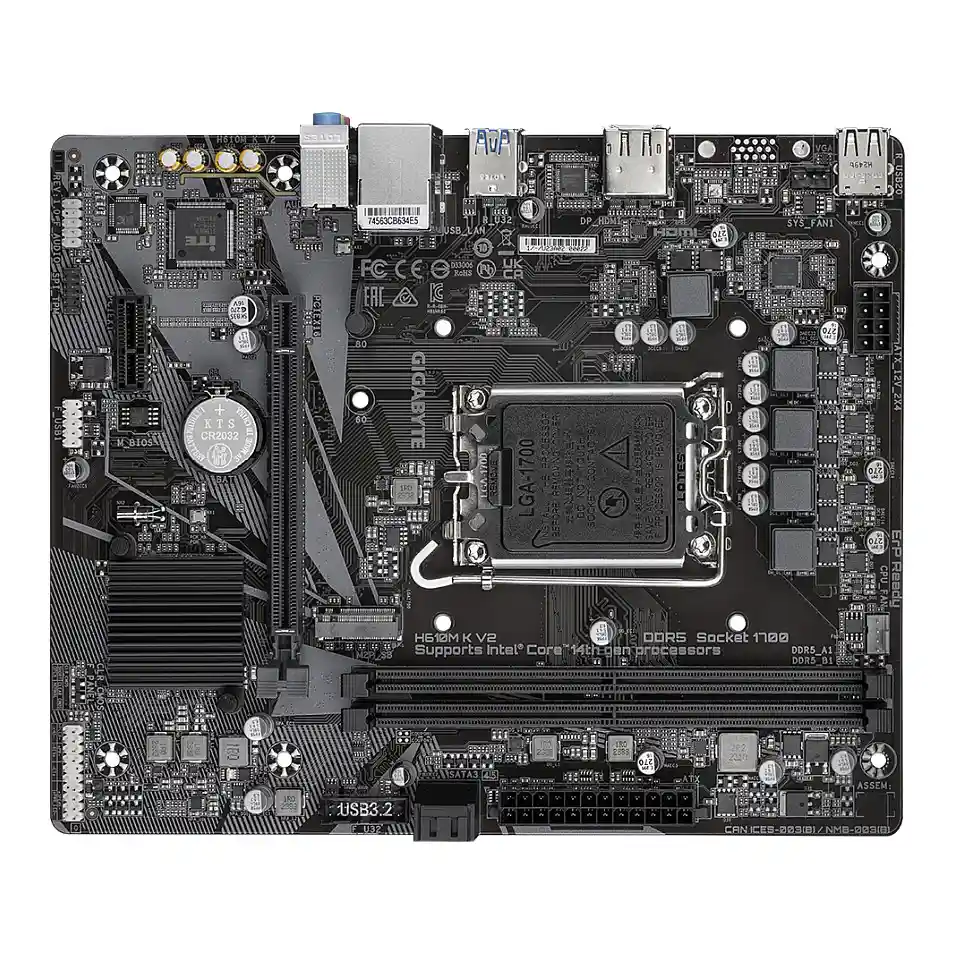 GIGABYTE H610M K V2 Mainboard   Intel Core 14  Generation CPUs  bis zu 5600 MHz DDR5  1xPCIe 3 0 M 2  1GbE LAN  USB 3 2 Gen 1 PC-Zubehoer