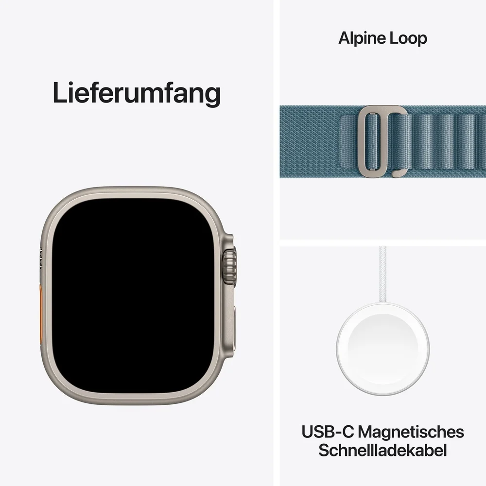 Apple Watch Ultra 3 Titanium Cellular 49mm Natur  Alpine Loop hellblau  Small Smartwatches & Fitnesstracker