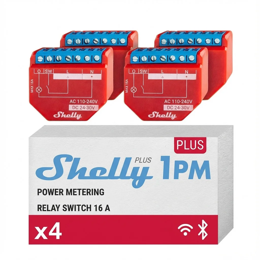 Shelly Relais 1PM Gen4 4er Pack max 16A 1 Kanal Messfunktion WLAN Matter Zigbee Bluetooth Smart Home Zubehoer