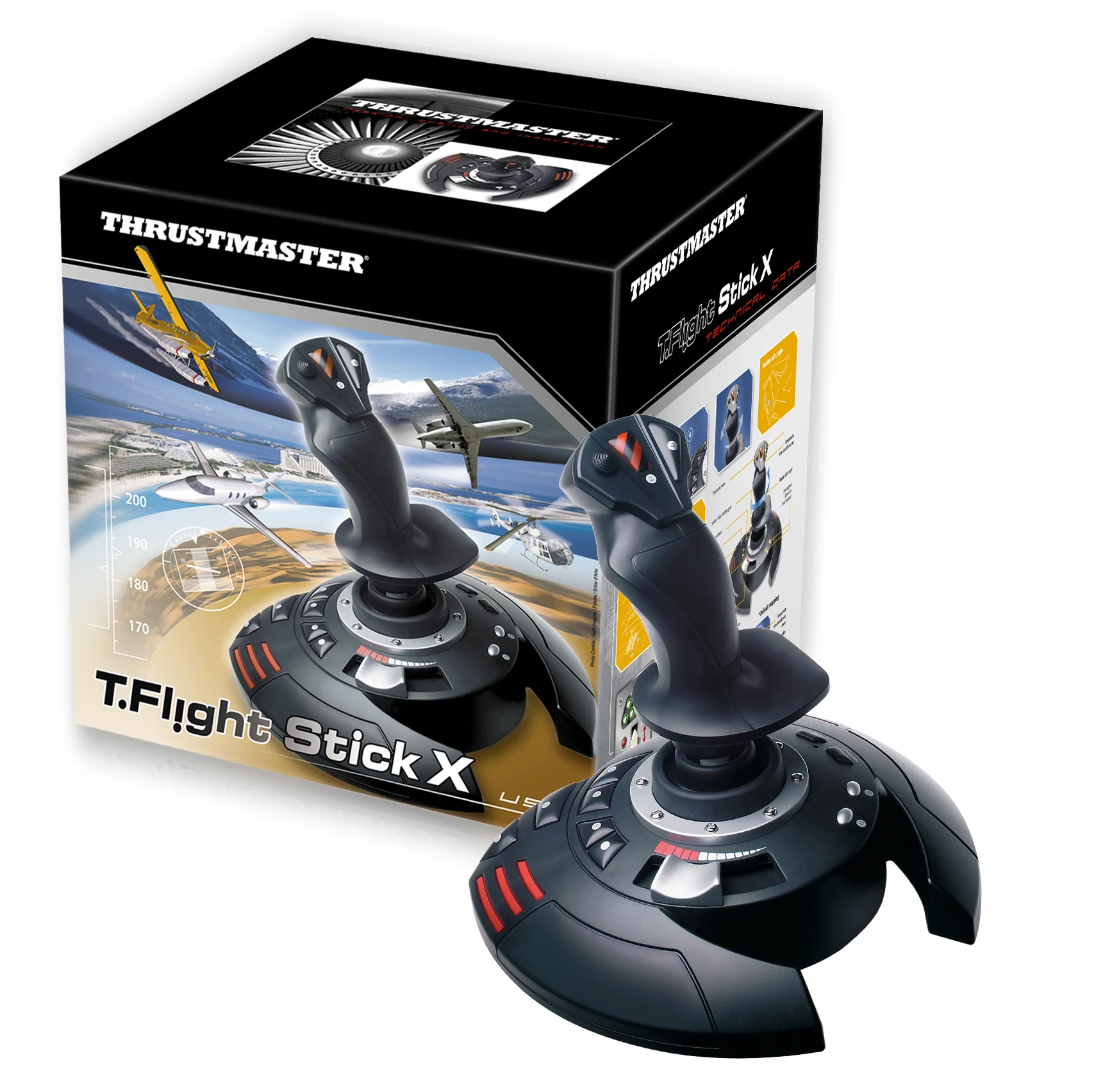 Thrustmaster T Flight Stick X Schwarz  Rot  Silber USB Joystick Analog PC  Playstation 3 Zubehoer Gaming