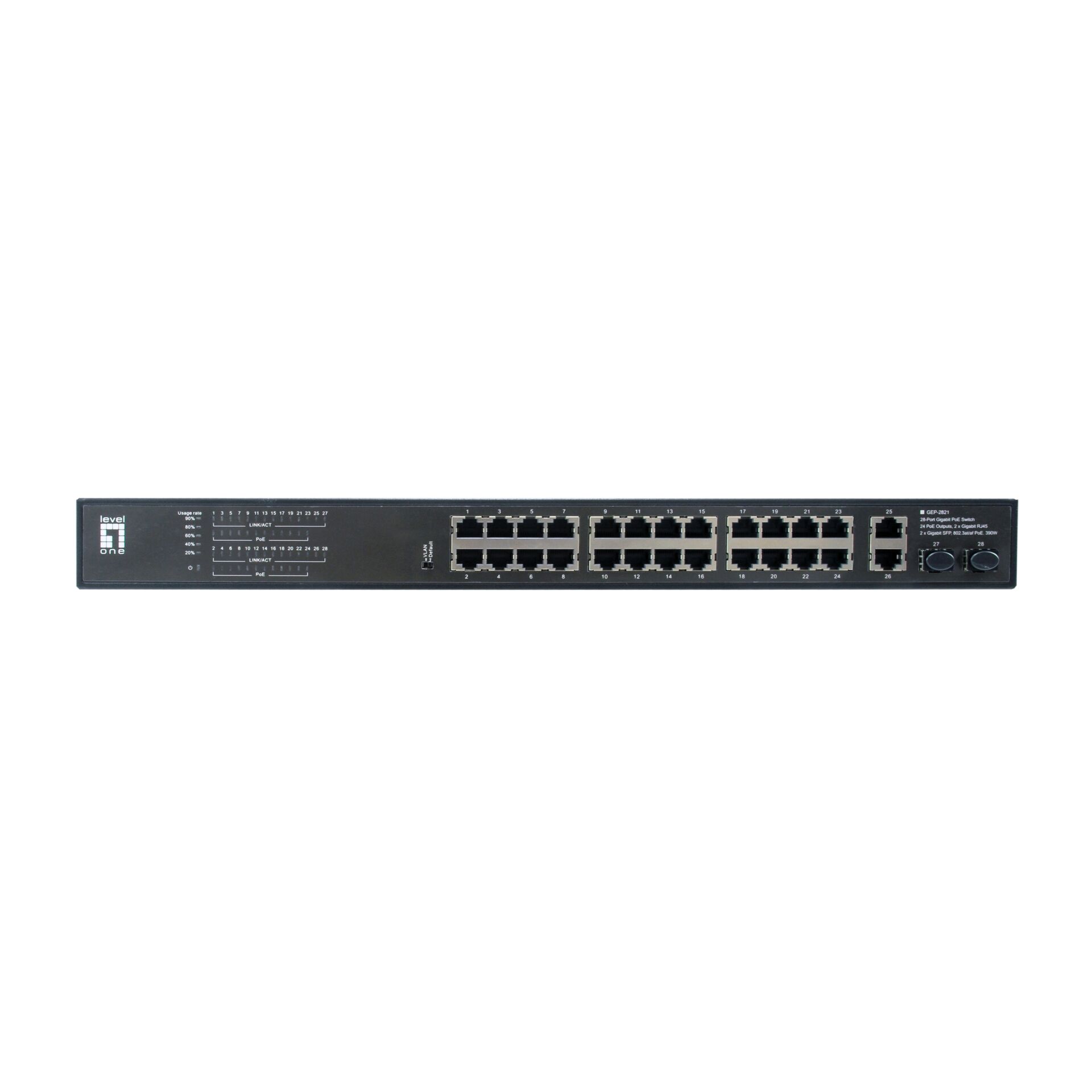 LevelOne GEP 2821 Netzwerk Switch Unmanaged Gigabit Ethernet 10 100 1000 Power over Ethernet PoE 1U Schwarz