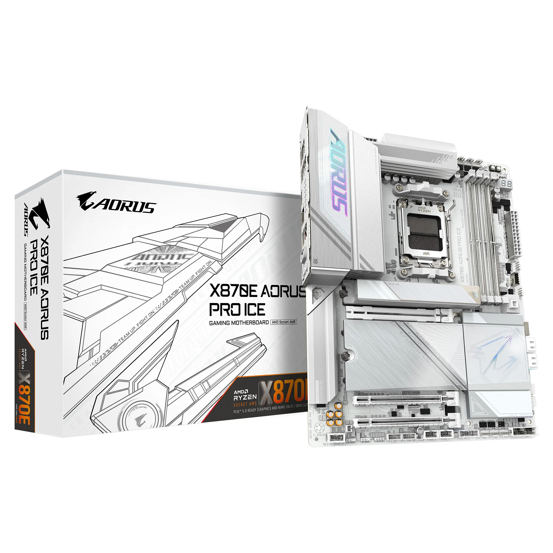GIGABYTE X870E AORUS PRO ICE Motherboard   Unterstuetzt AMD Ryzen 9000 CPUs  16 2 2 Phasen Digital VRM  bis zu 8000MHz DDR5  OC   3xPCIe 5 0   1xPCIe 4 0  Wi Fi 7  2 5GbE LAN  USB 4 PC-Zubehoer