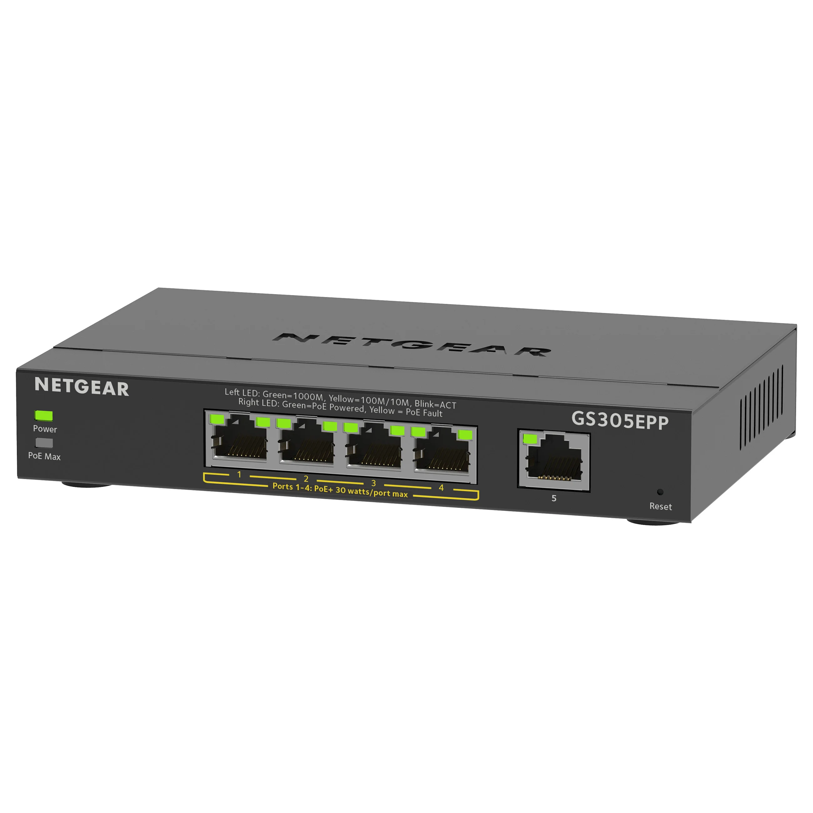 NETGEAR 5 Port Gigabit Ethernet High Power PoE  Plus Switch  GS305EPP  Managed L2 L3 Gigabit Ethernet  10 100 1000  Power over Ethernet  PoE  Schwarz Switches