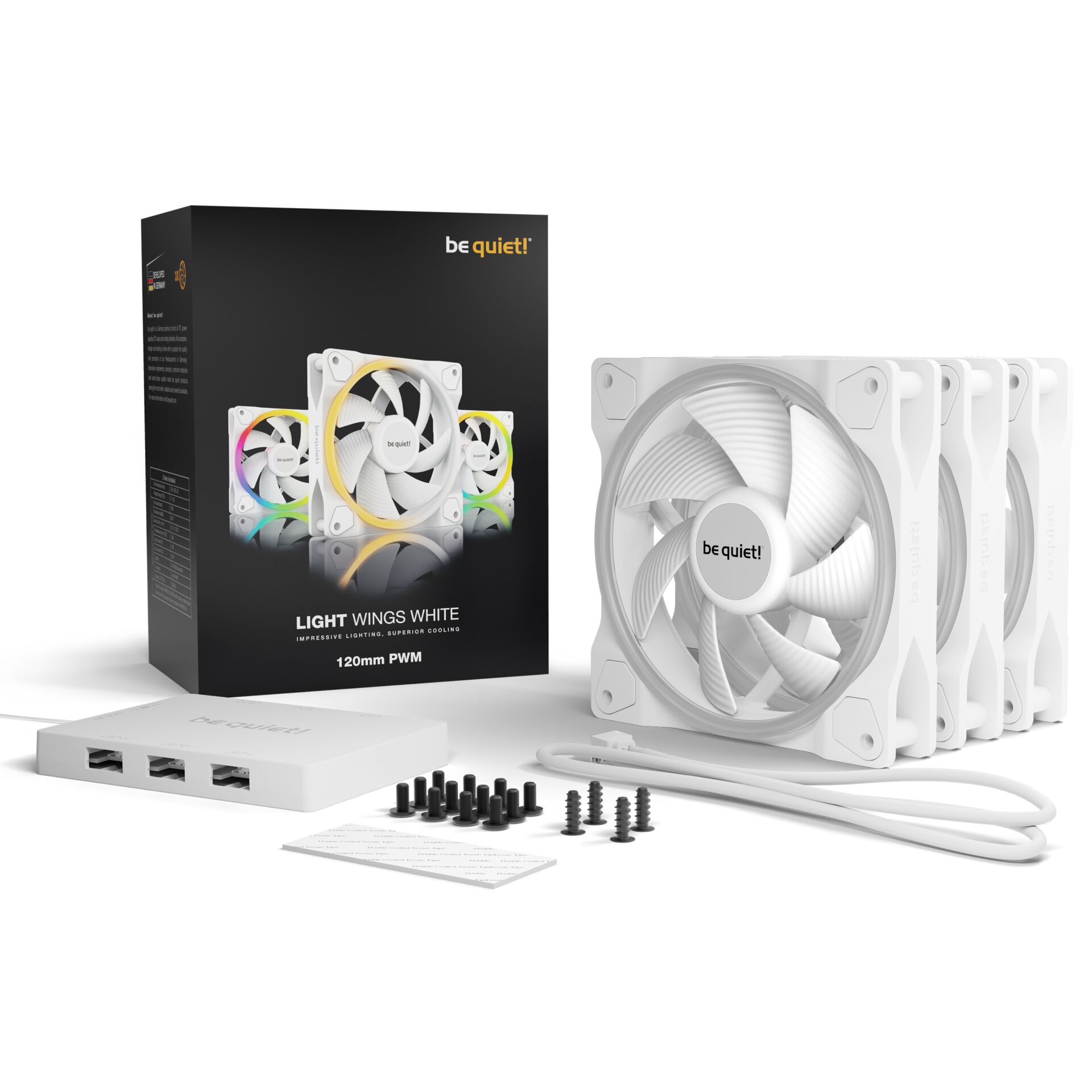 be quiet  Light Wings White   120mm PWM Triple Pack Computergehaeuse Ventilator 12 cm Weiss 3 Stueck e  PC-Komponenten