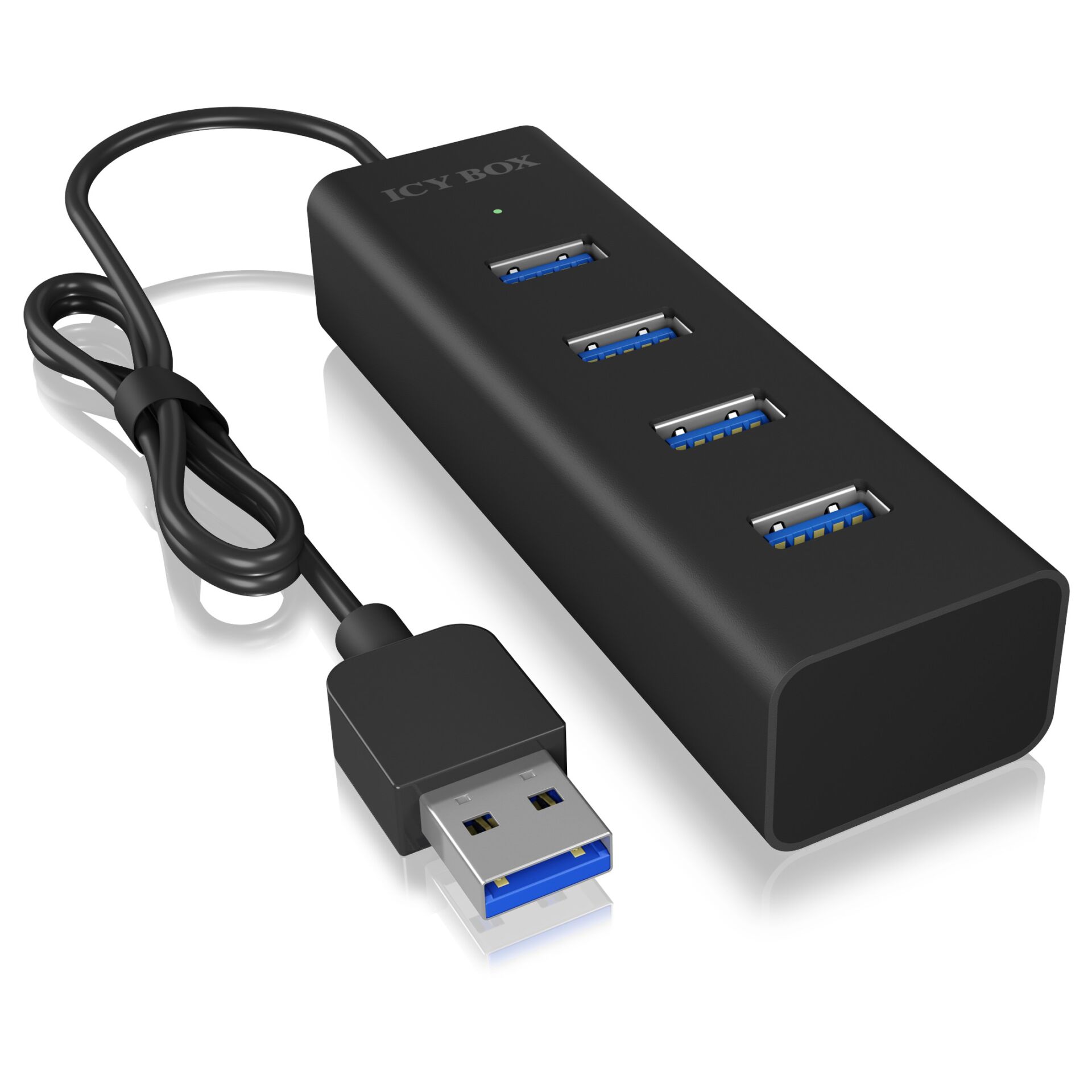ICY BOX IB HUB1409 U3  Type A zu USB 3 2 Gen 1 to 4 Port Type A Hub  Aluminium  black PC-Zubehoer