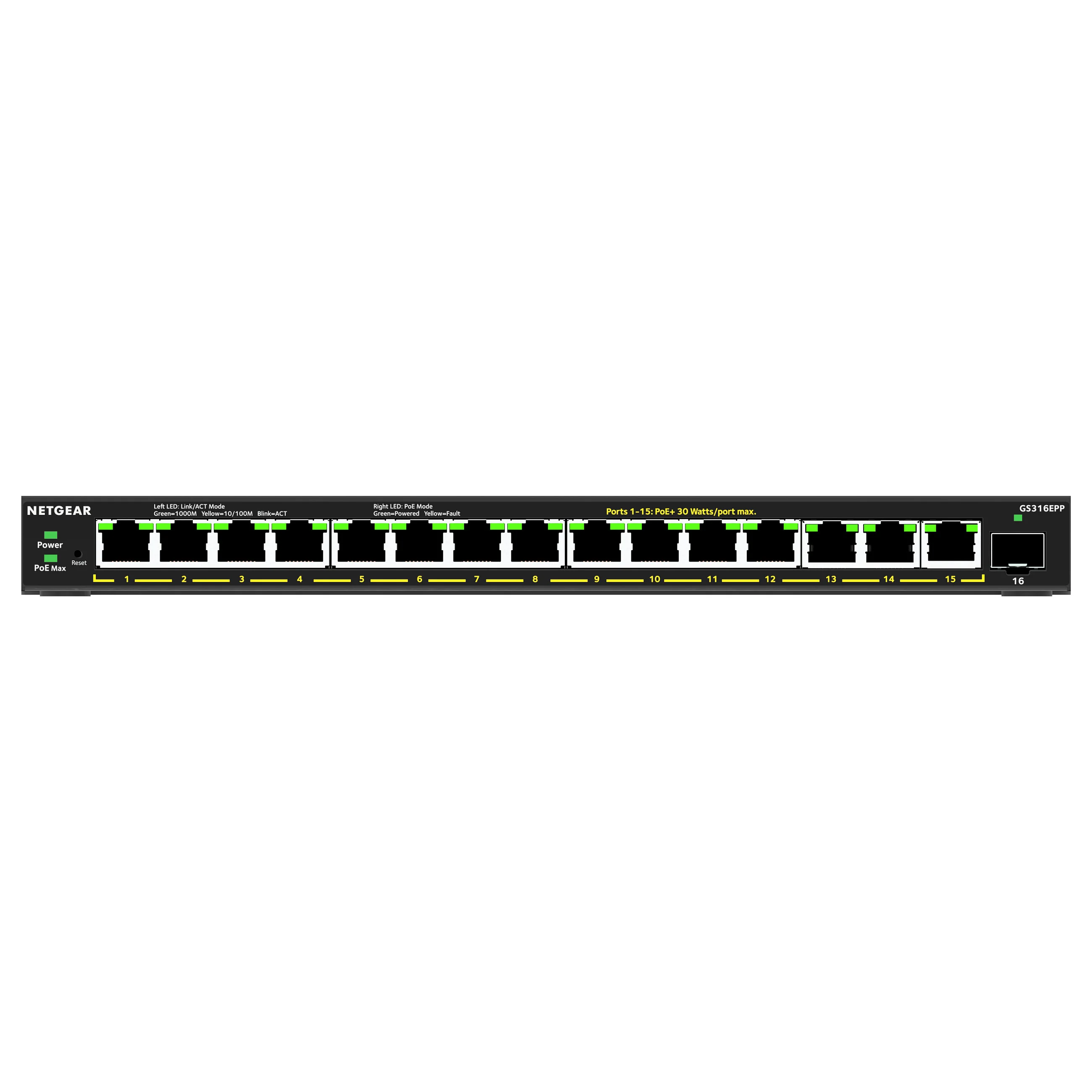 NETGEAR 16 Port High Power PoE  Gigabit Ethernet Plus Switch  231W  with 1 SFP port  GS316EPP  Managed Gigabit Ethernet  10 100 1000  Power over Ethernet  PoE  Schwarz Switches