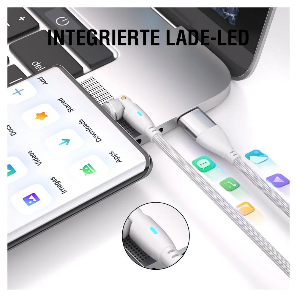 4SMARTS USB C A 540 Grad Magnetkabel GravityCord 100W 1 8m  weiss PC-Zubehoer