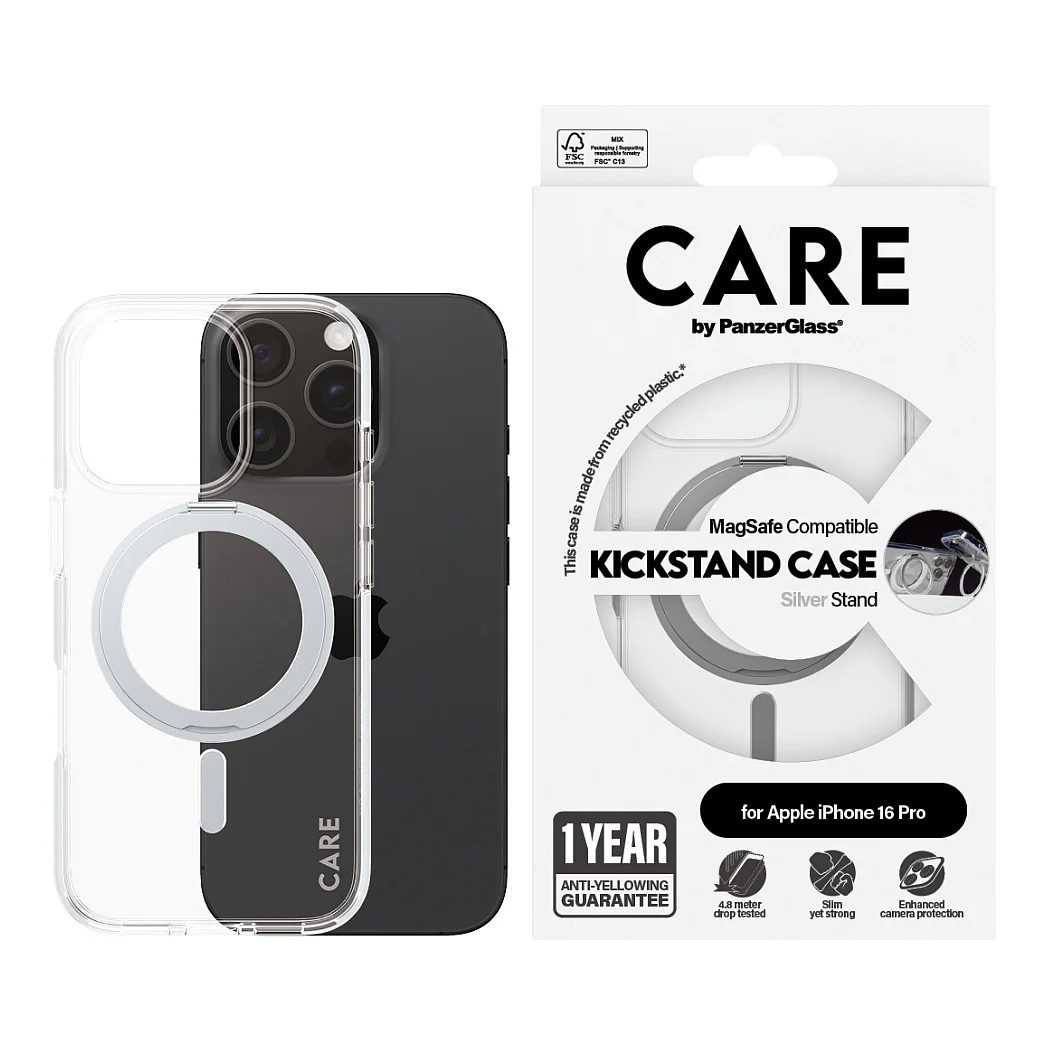 PanzerGlass CARE  by   Case Transparent m  Silber Kickstand   MagSafe iPhone 16 Pro Notebook & Tablet Zubehoer