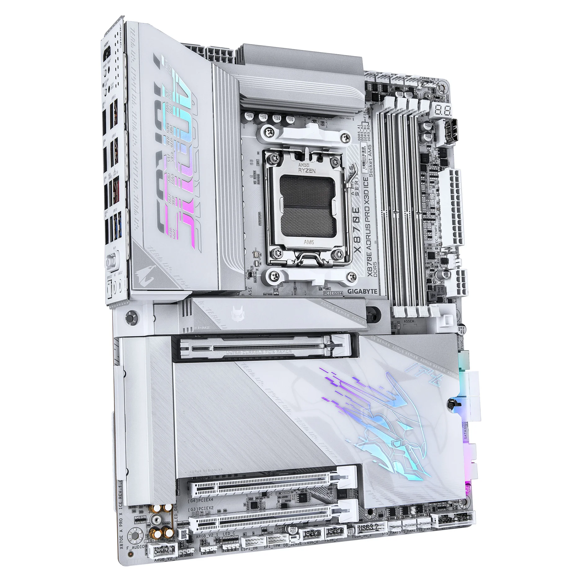 GIGABYTE X870E AORUS PRO X3D ICE Mainboard   Unterstuetzt AMD Ryzen 9000 Prozessoren  18 2 2 Phasen Digital VRM  bis zu 9000 Hz DDR5  OC   2 x PCIe 5 0   2 x PCIe 4 0  Wi Fi 7  5 GbE LAN  USB 4 PC-Komponenten