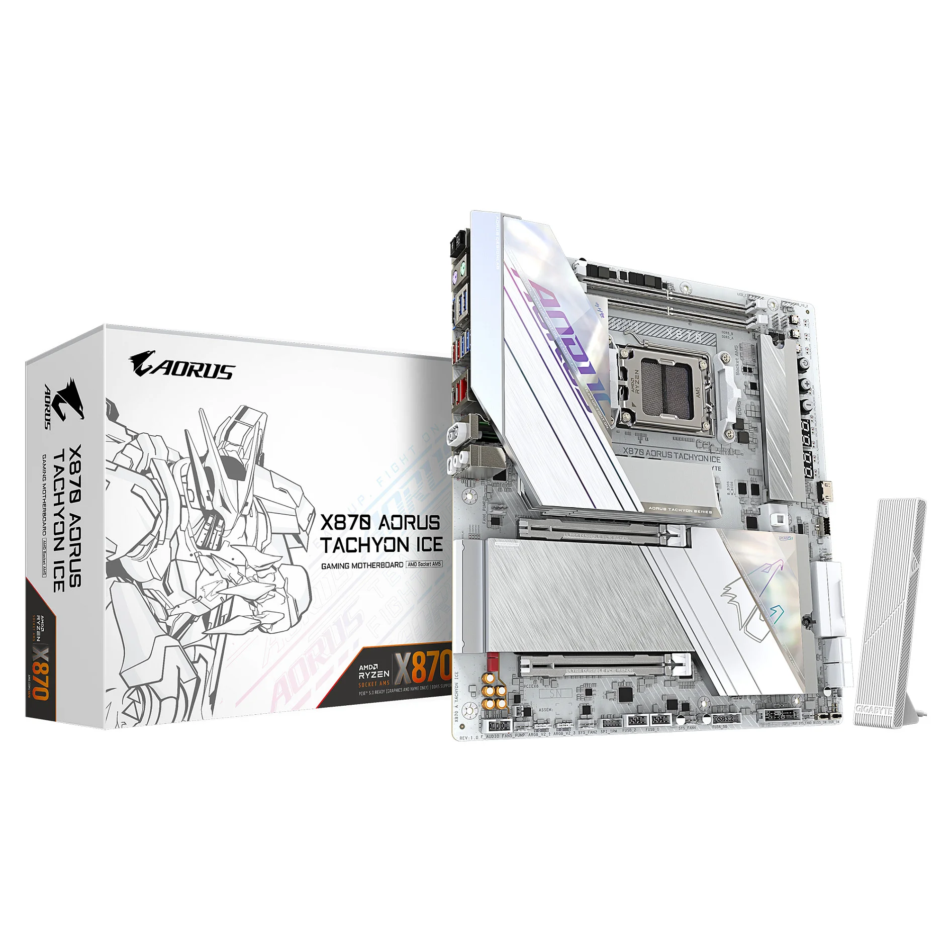 GIGABYTE X870 AORUS TACHYON ICE Mainboard   Unterstuetzt AMD Ryzen 9000 CPUs  digitale 18 2 2 Phasen VRM  bis zu 9600 MHz DDR5  OC   1 x PCIe 5 0   2 x PCIe 4 0  Wi Fi 7  5 GbE LAN  USB 4 PC-Komponenten