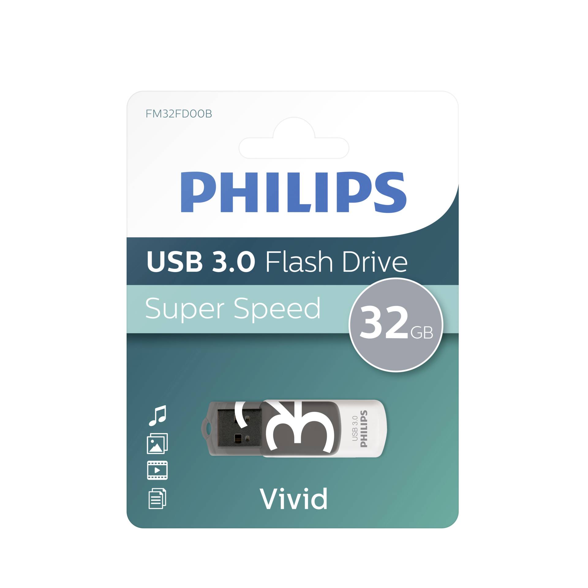 Philips FM32FD00B USB Stick 32 GB USB Typ A 3 2 Gen 1  3 1 Gen 1  Schwarz  Weiss Speichermedien