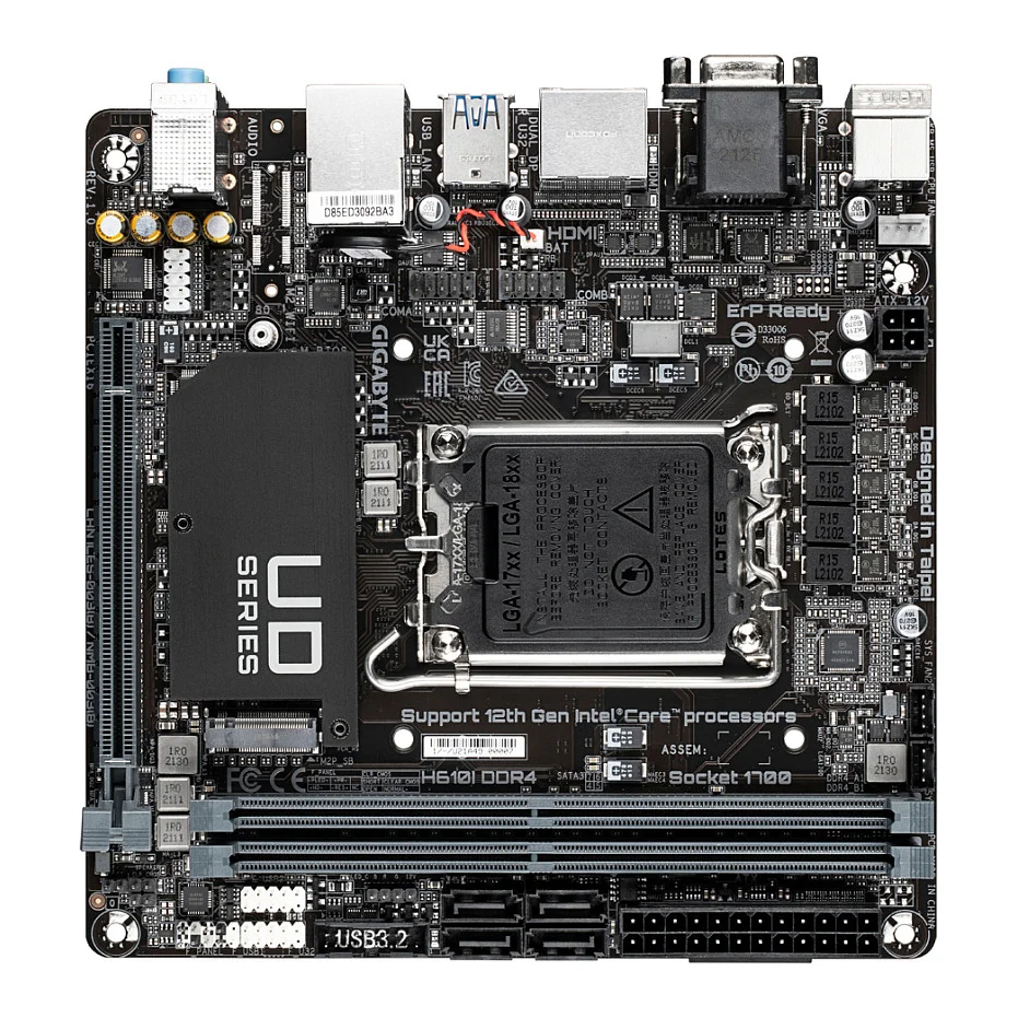 GIGABYTE H610I DDR4 Mainboard   Unterstuetzt Intel Core Prozessoren 14th CPUs  4 1 1 Hybrid Digital VRM  up to 3200MHz DDR4  1xPCIe 3 0 M 2  GbE LAN  USB 3 2 Gen 1 PC-Komponenten