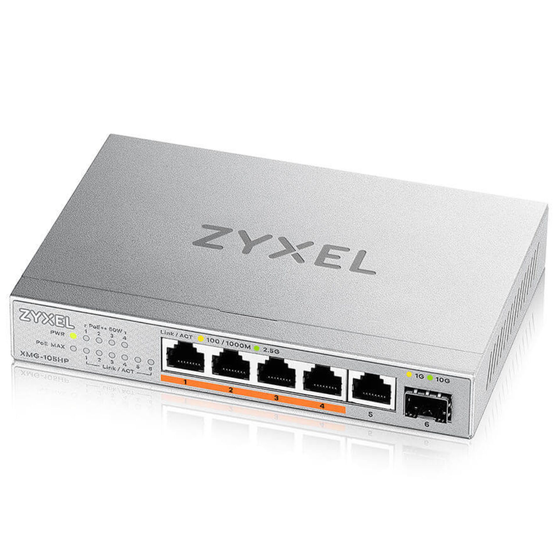 Zyxel XMG 105HP Unmanaged 2 5G Ethernet  100 1000 2500  Power over Ethernet  PoE  Silber Switches