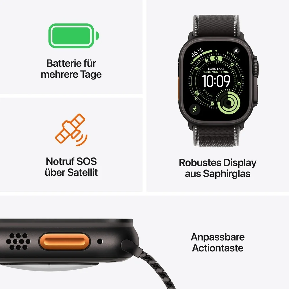 Apple Watch Ultra 3 Titanium Cellular 49mm Schwarz  Alpine Loop schwarz  Medium Smartwatches & Fitnesstracker