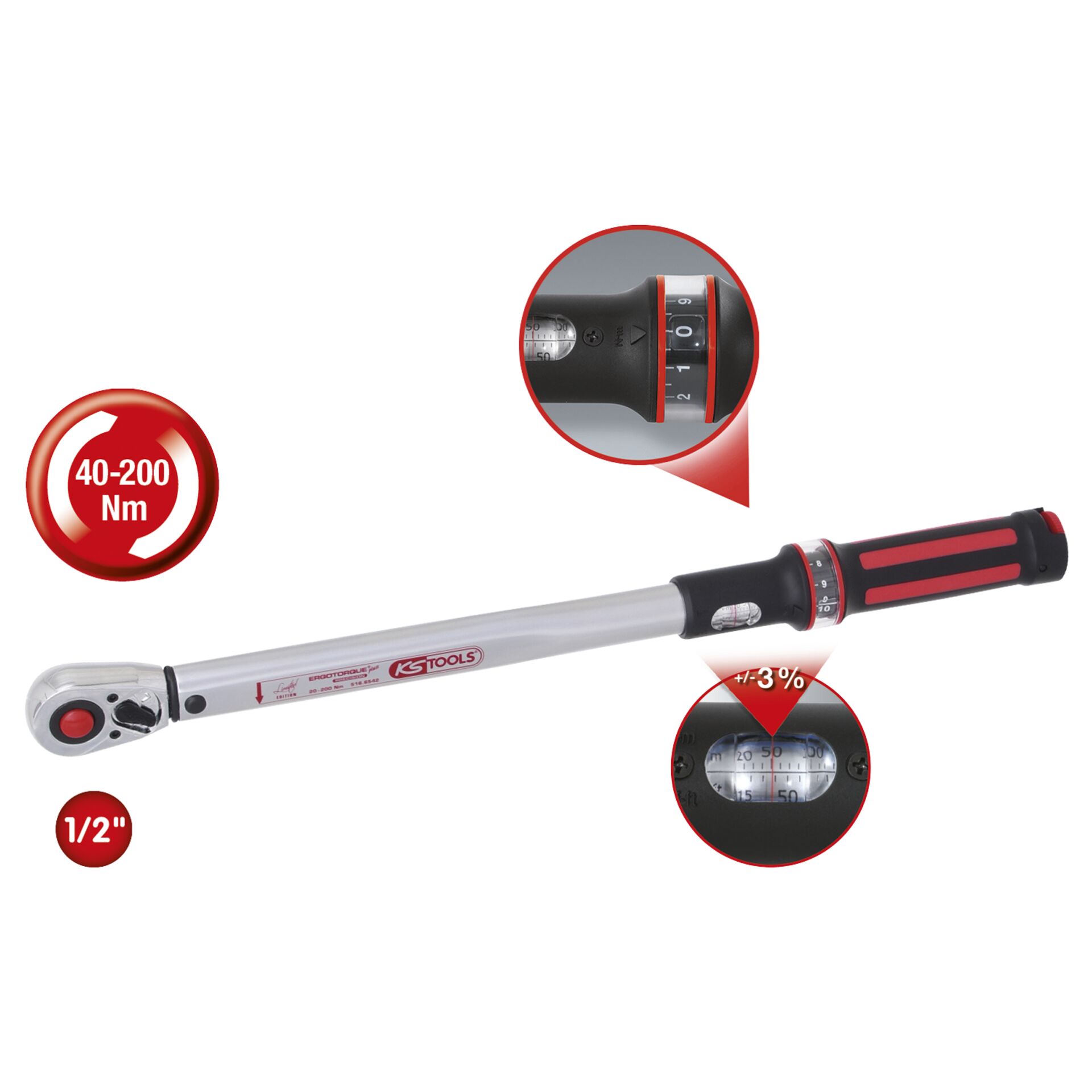 KS Tools 1 2 ERGOTORQUE40 200 Rot  Ratschen Drehmomentschl  Schraubendreher & Zangen