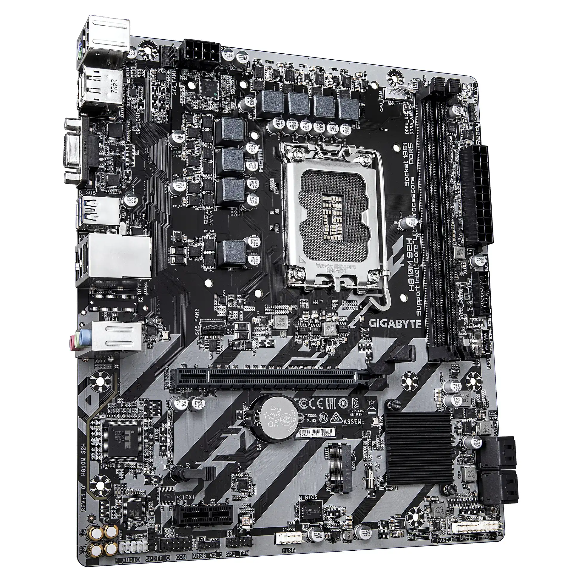 GIGABYTE H810M S2H Mainboard   Intel Core Ultra  Serie 2  CPUs  4 1 2 Phasen VRM  bis zu 6400 MHz DDR5  1xPCIe 4 0 M 2  1GbE LAN  USB 3 2 Gen 1 PC-Komponenten