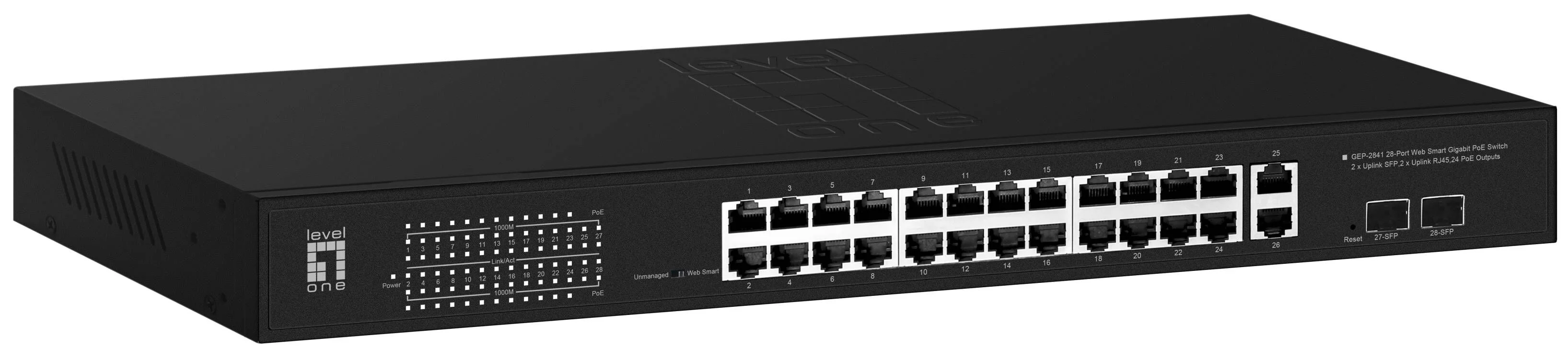 LevelOne GEP 2841 Netzwerk Switch Managed L2 Gigabit Ethernet 10 100 1000 Power over Ethernet PoE 1U Schwarz