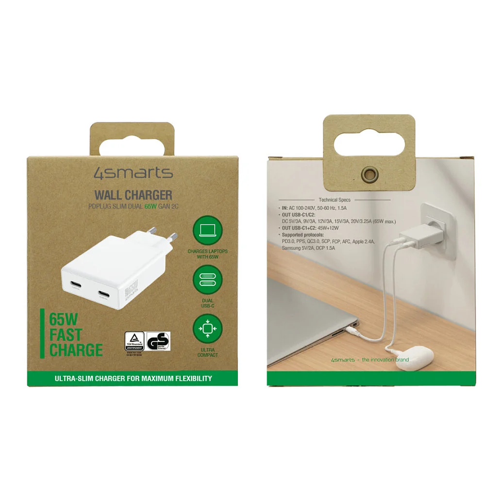 4SMARTS netzladegeraet pdplug slim dual 65w gan 2c  weiss Akkus Powerbanks & Kabel