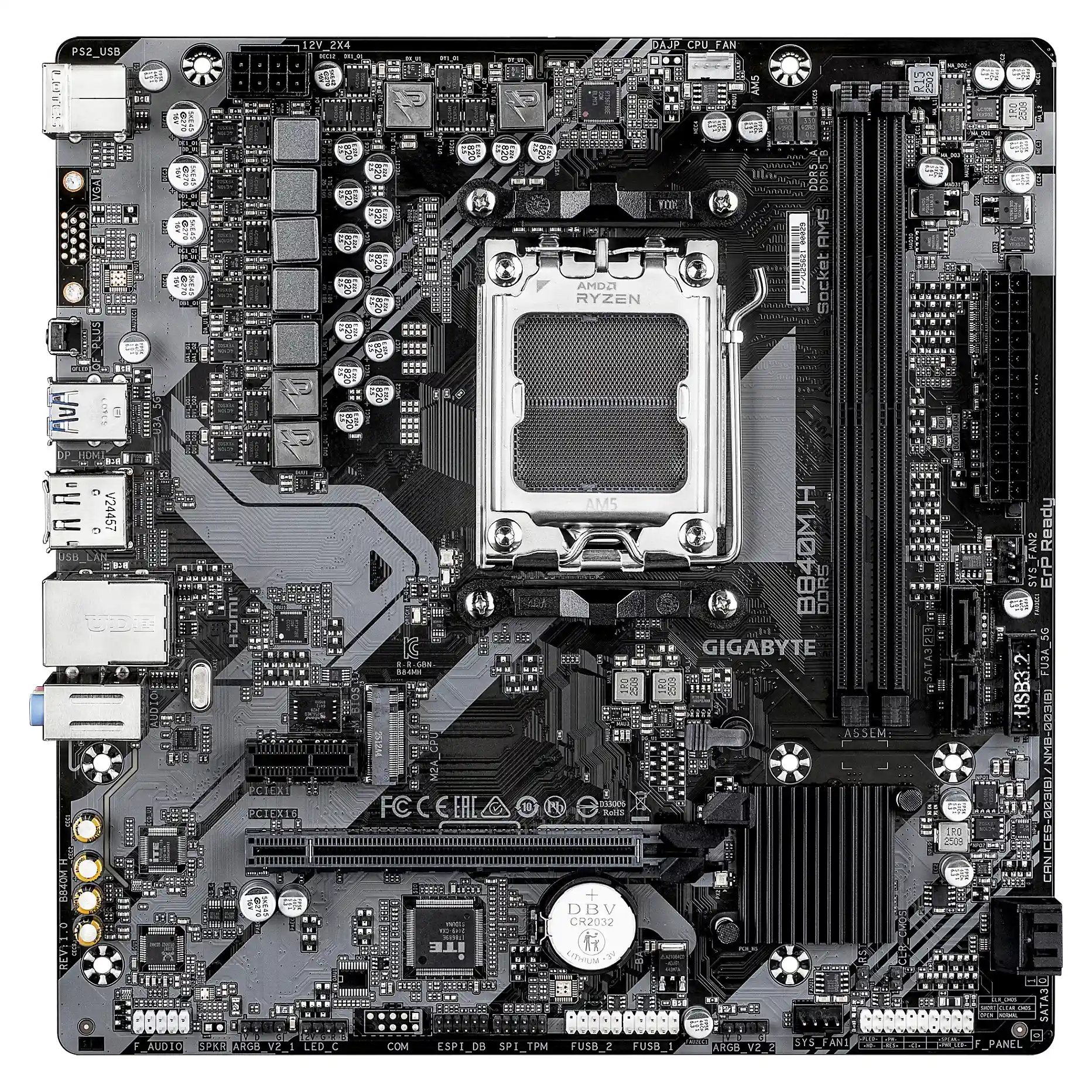 GIGABYTE B840M H Mainboard   AMD Ryzen 9000 CPUs  5 2 2 Phasen VRM  bis zu 7200MHz DDR5  O C   1xPCIe 4 0 M 2  1GbE LAN  USB 3 2 Gen 1 PC-Komponenten