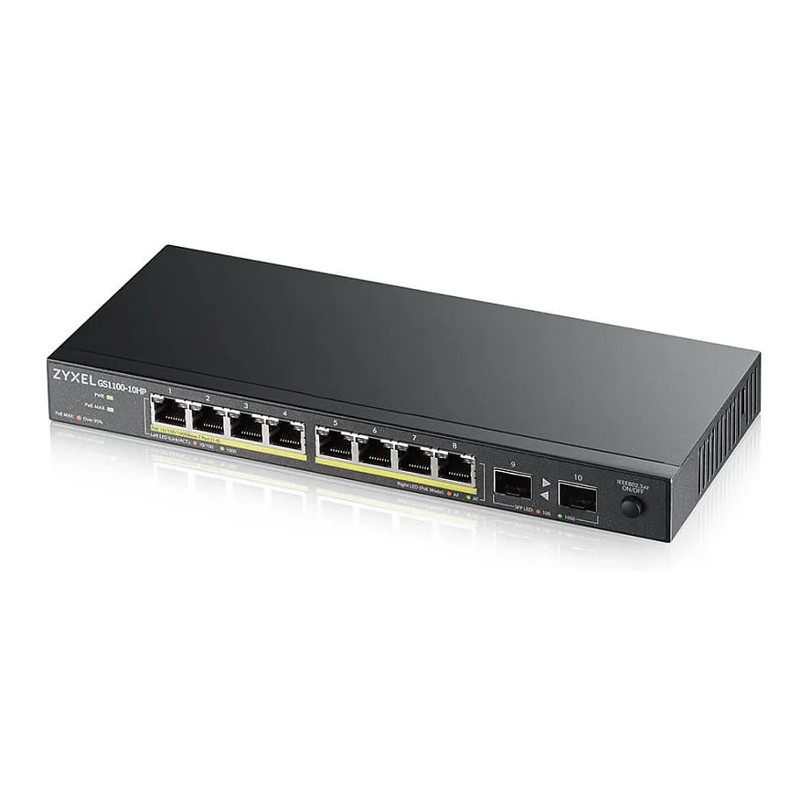 Zyxel GS1100 10HP v2 Unmanaged Gigabit Ethernet  10 100 1000  Power over Ethernet  PoE  Schwarz Switches