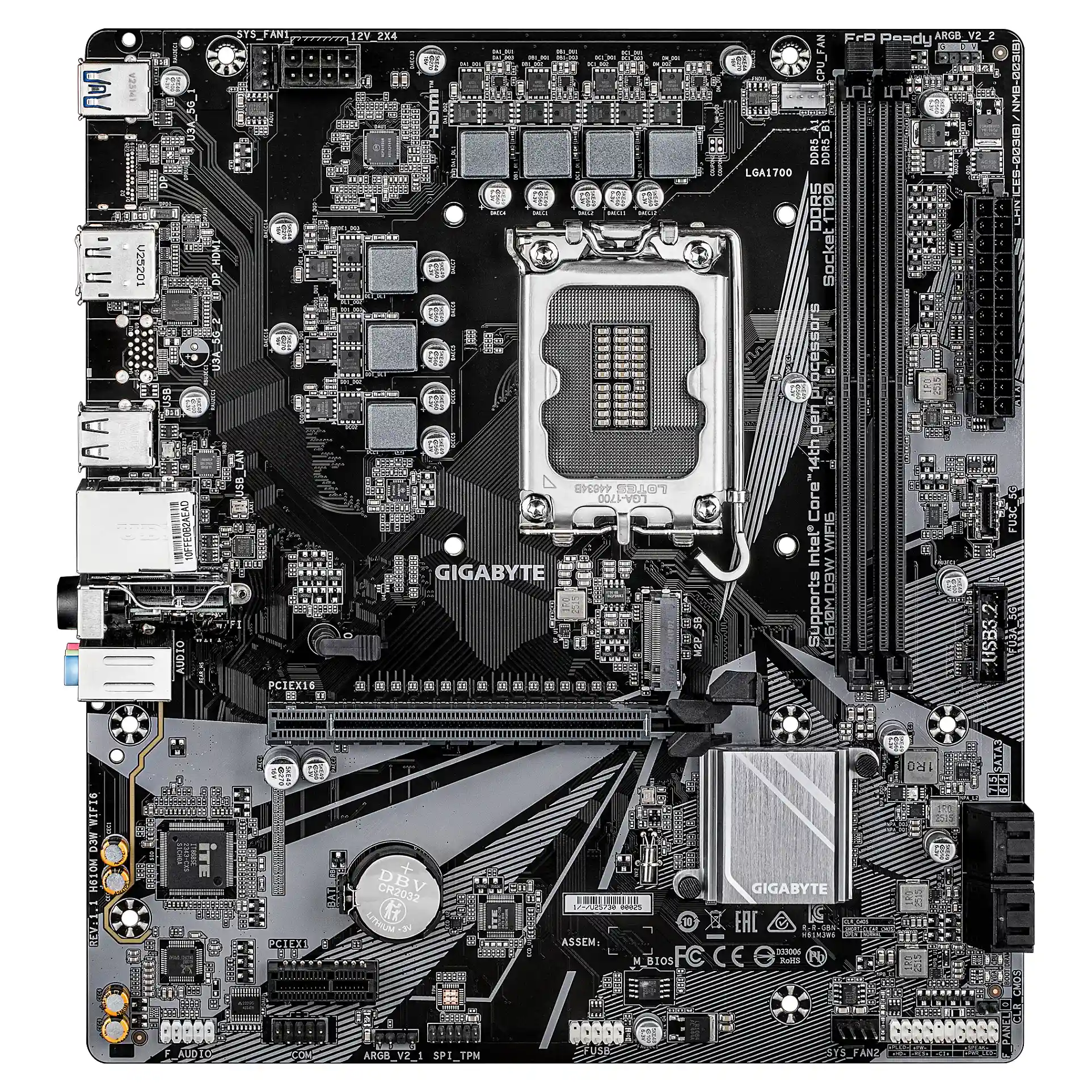 GIGABYTE H610M D3W WIFI6 Mainboard   Unterstuetzt Intel Core Prozessoren der 14  Generation  5 1 1 Phasen VRM  bis zu 5600MHz DDR4  1xPCIe 3 0 M 2  Wi Fi 6  1GbE LAN  USB 3 2 Gen 1 PC-Komponenten