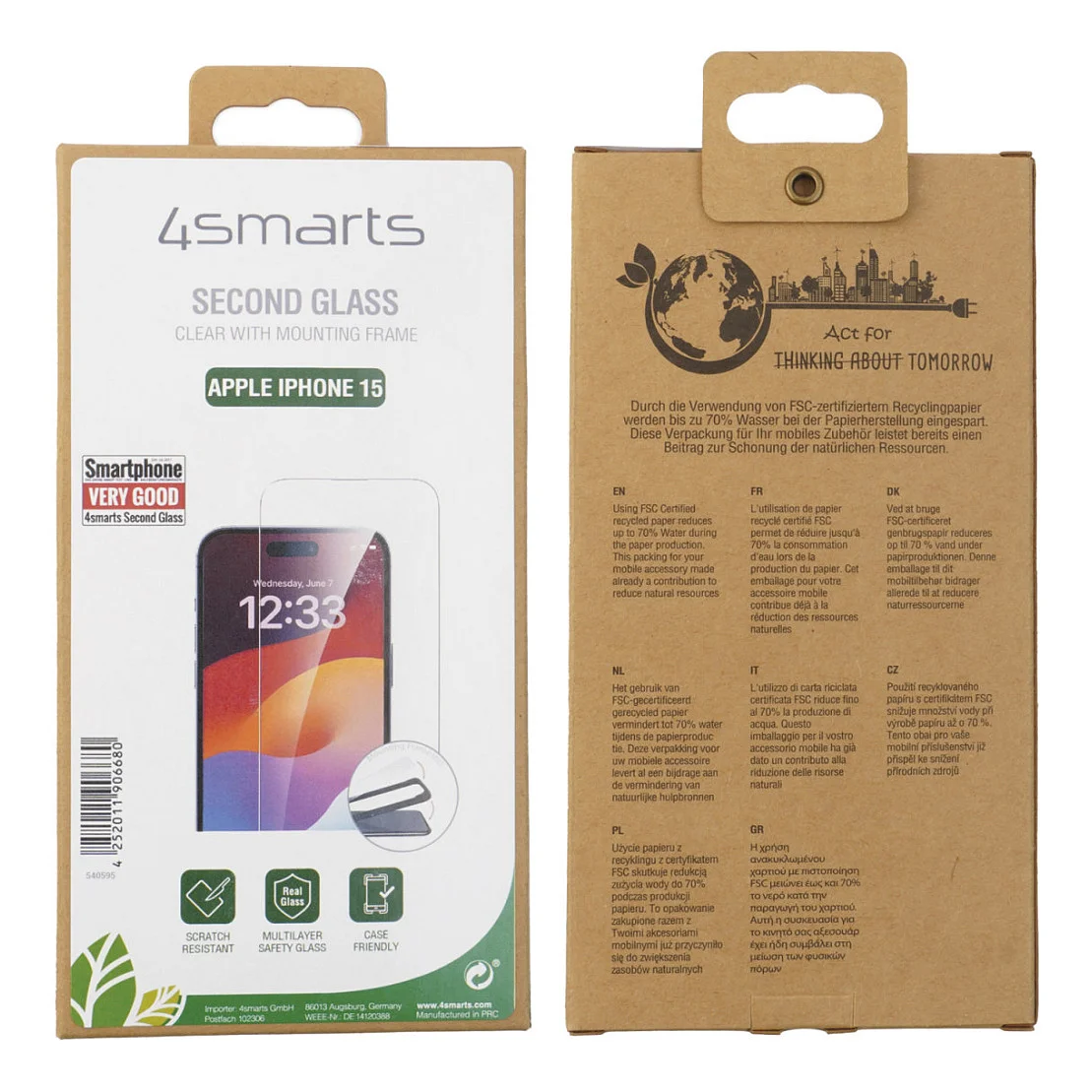 4SMARTS Second Glass mit Montagerahmen fr iPhone 15 Notebook & Tablet Zubehoer