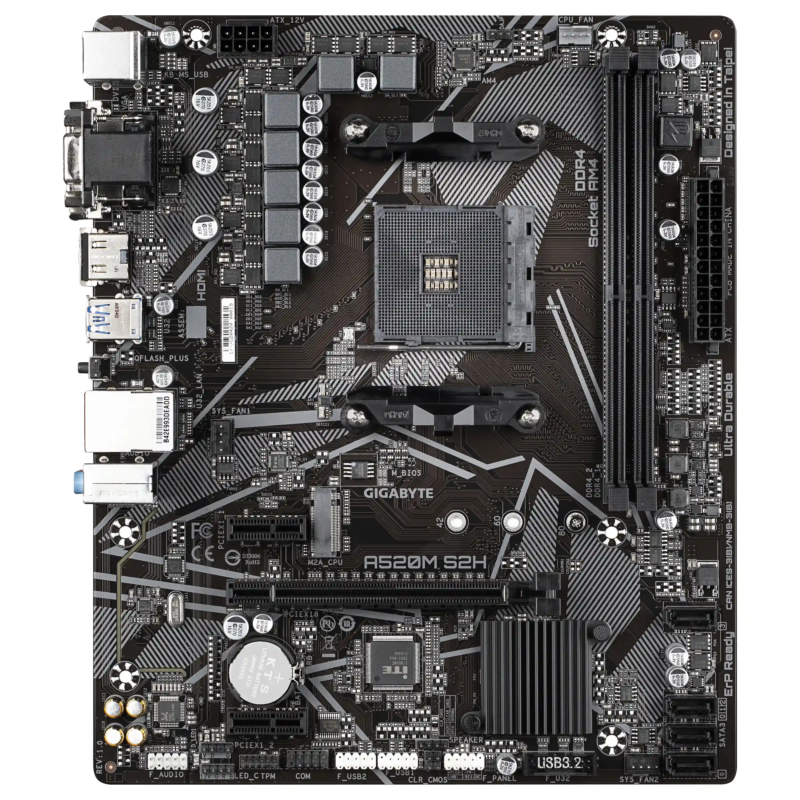 GIGABYTE A520M S2H Mainboard   Unterstuetzt AMD Ryzen 5000 Serie AM4 CPUs  4 3 Phasen reines digitales VRM  bis zu 5100MHz DDR4  OC   PCIe 3 0 x4 M 2  GbE LAN  USB 3 2 Gen 1 PC-Komponenten
