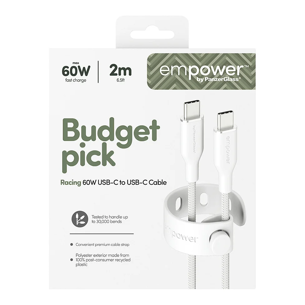 PanzerGlass empower  by   Racing 60W USB C to USB C Kabel   USB 2 0   2M   Silber Weiss Akkus Powerbanks & Kabel