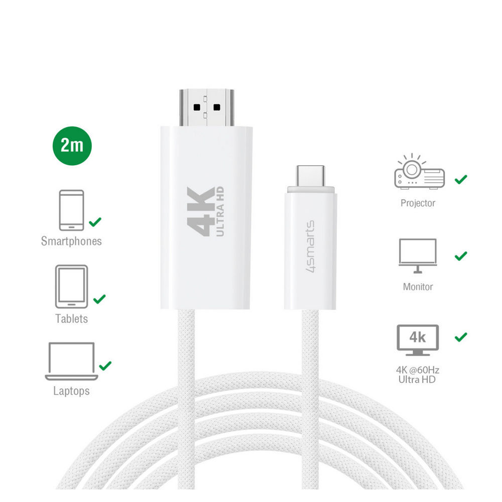 4SMARTS USB Typ C auf HDMI Kabel  2m  Weiss Kabel & Adapter