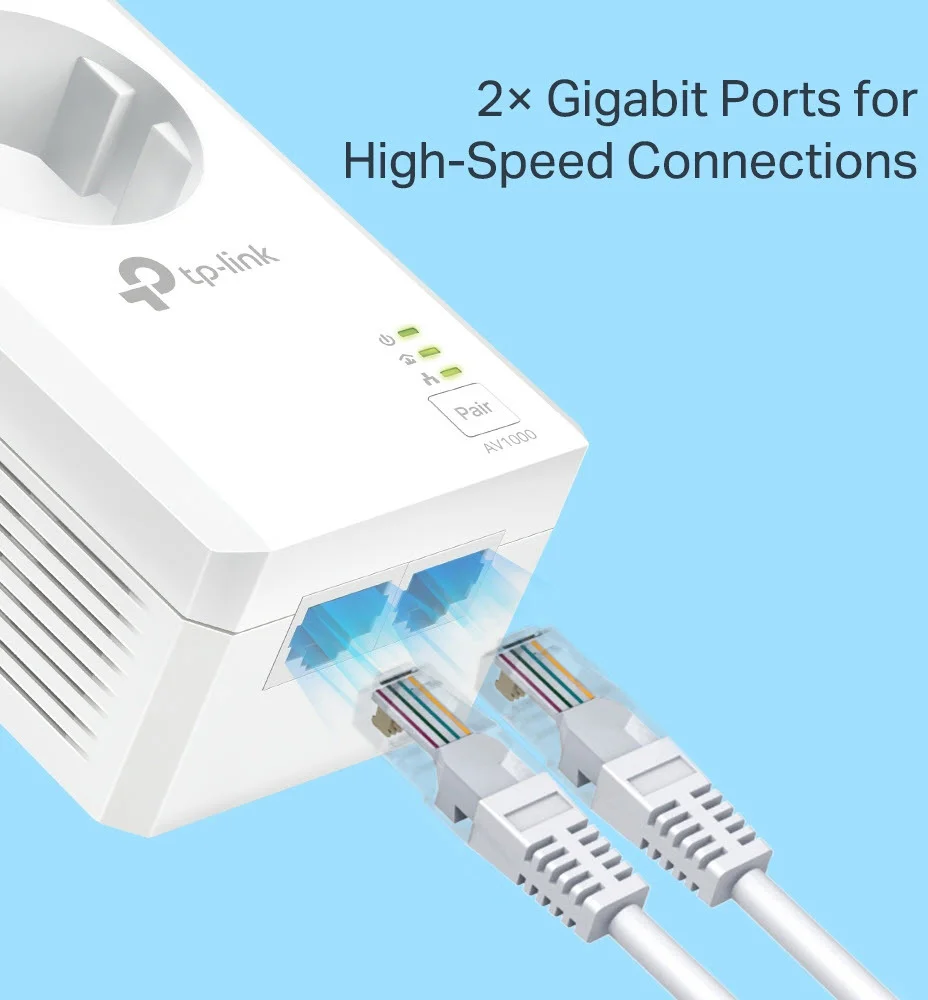 TP Link AV1000 2 Port Gigabit Powerline Adapter mit Steckdose